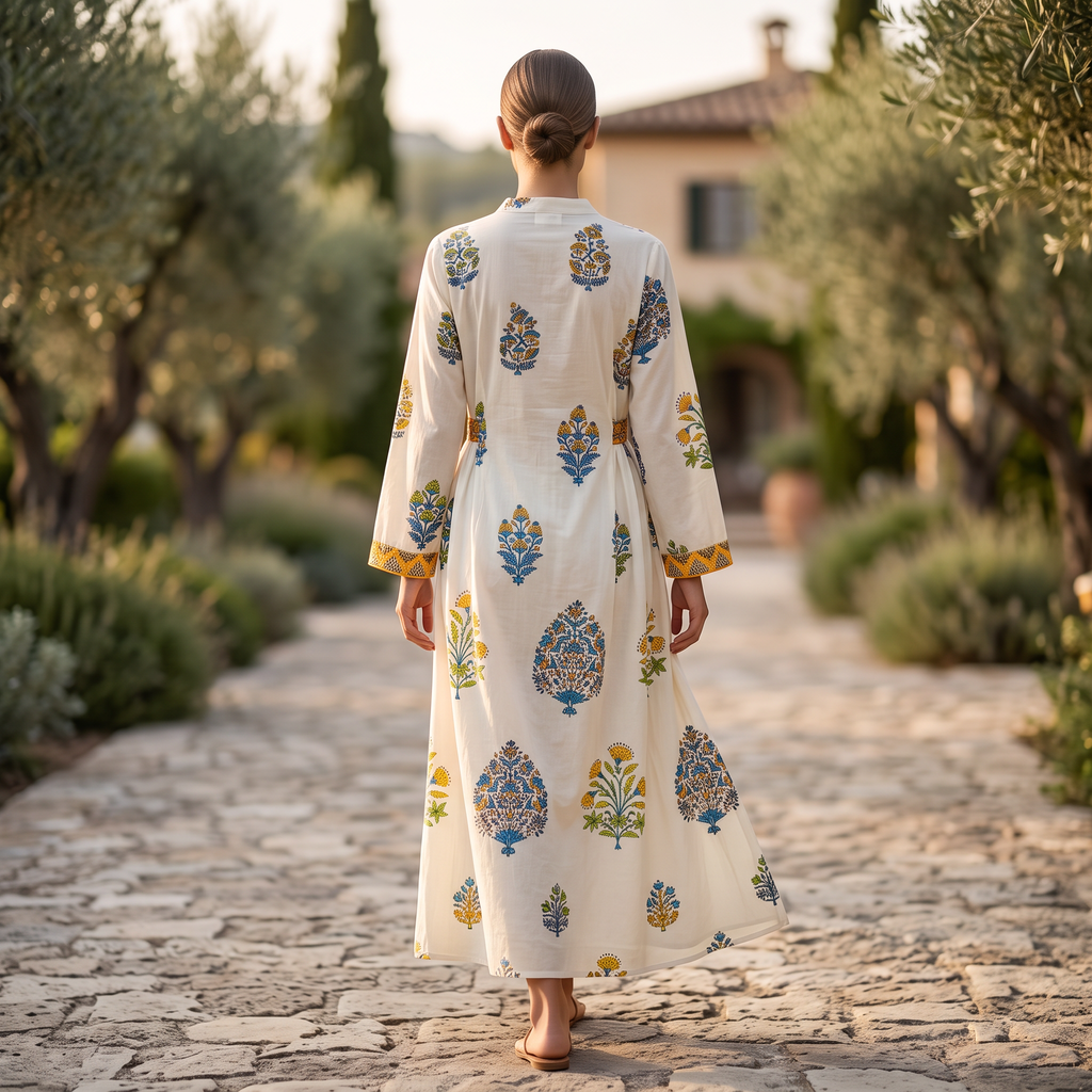 L/XLArwa Printed Cotton Dress 57" Long Jalabiya RNY 1073