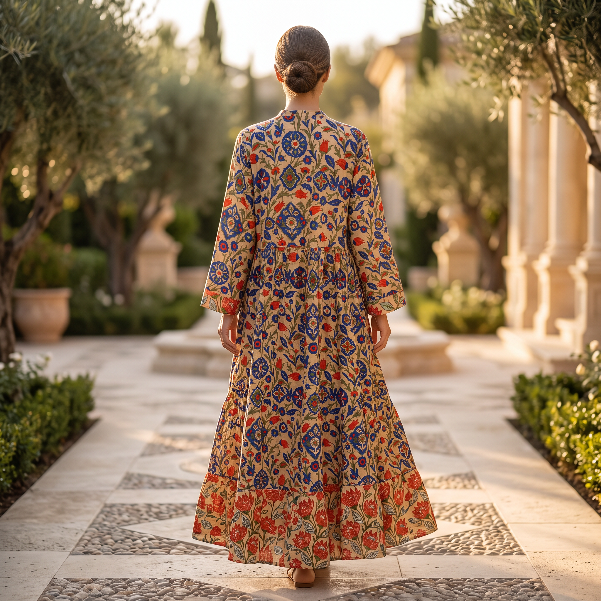 L/XL Zaria Printed Cotton Dress 57" Long Jalabiya  TNY 779