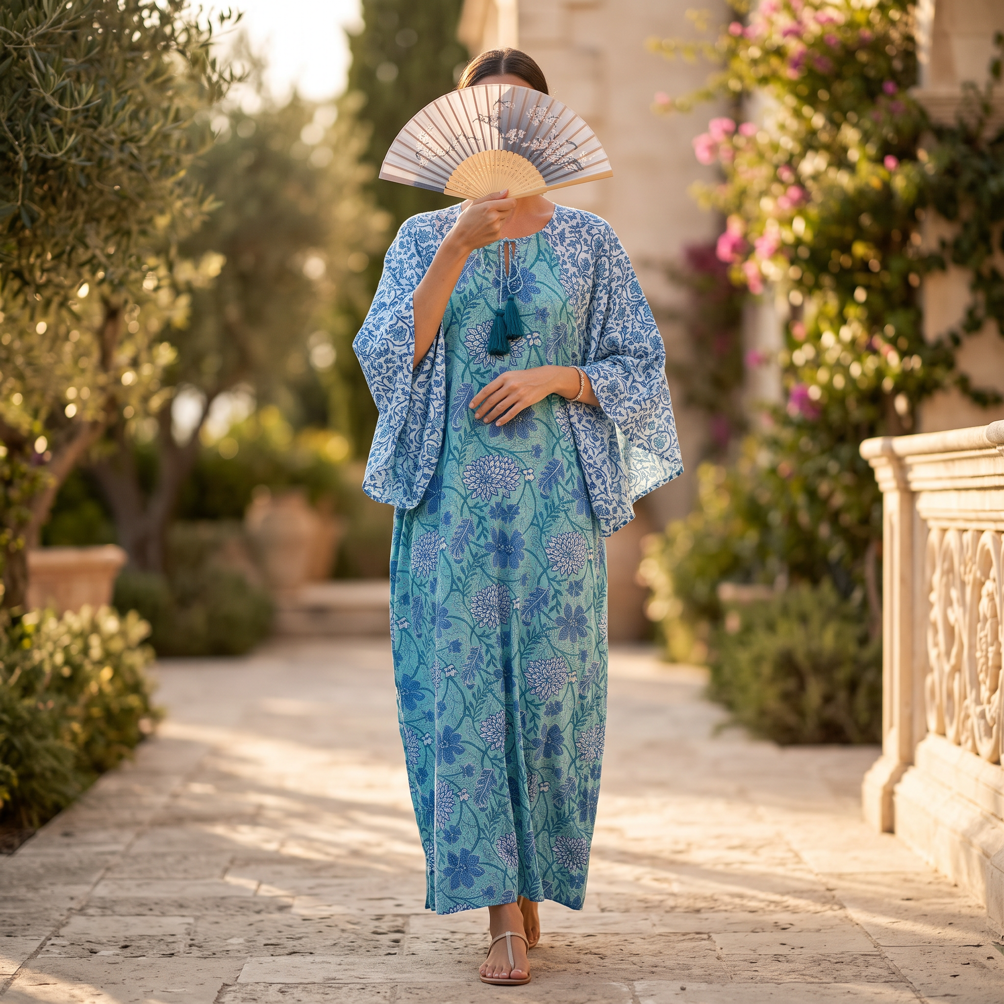 L/XL Crystal Special Printed Cotton Dress 57" Long Jalabiya TNY 840