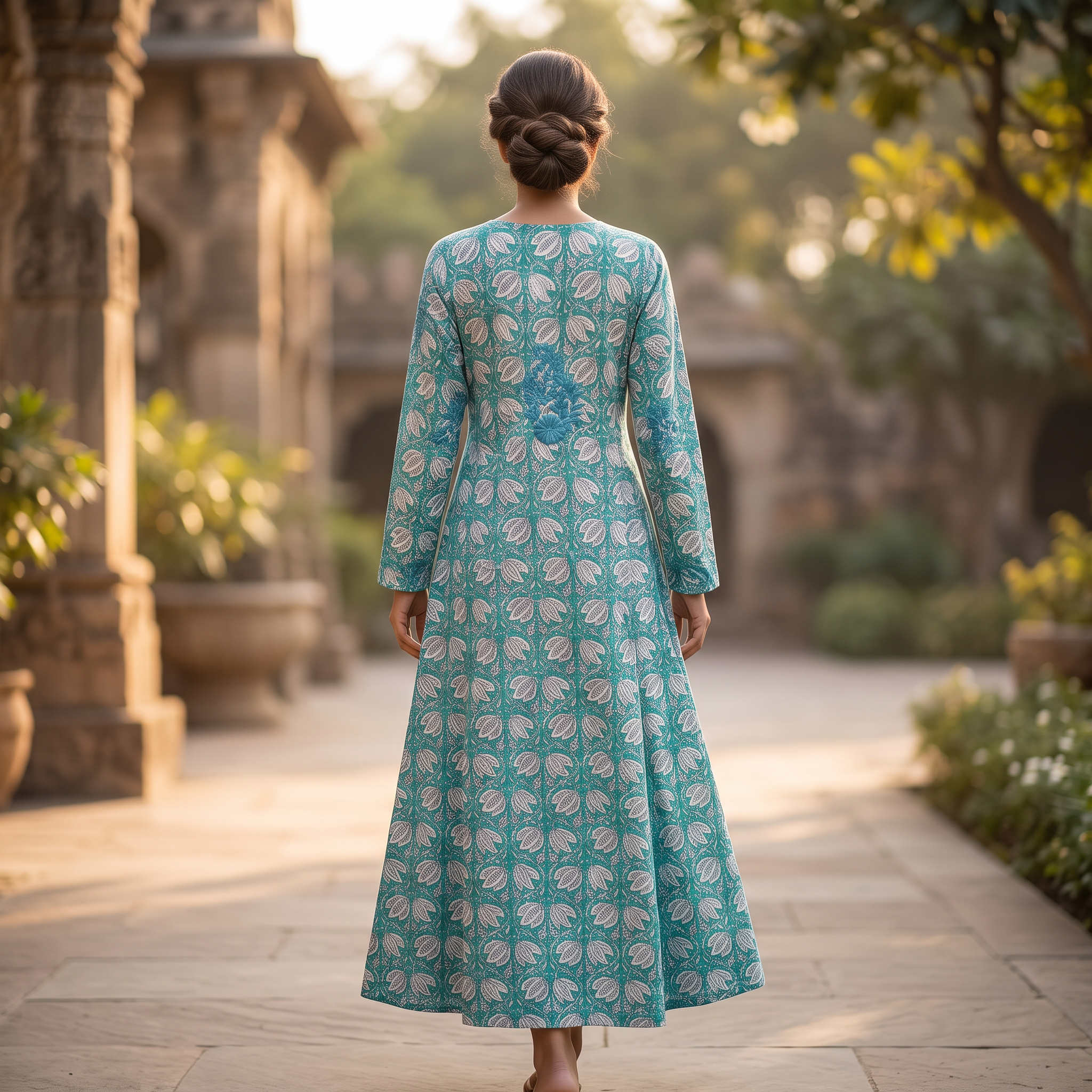 S-M Fahar Printed Cotton Dress 57" Long Jalabiya RN 903