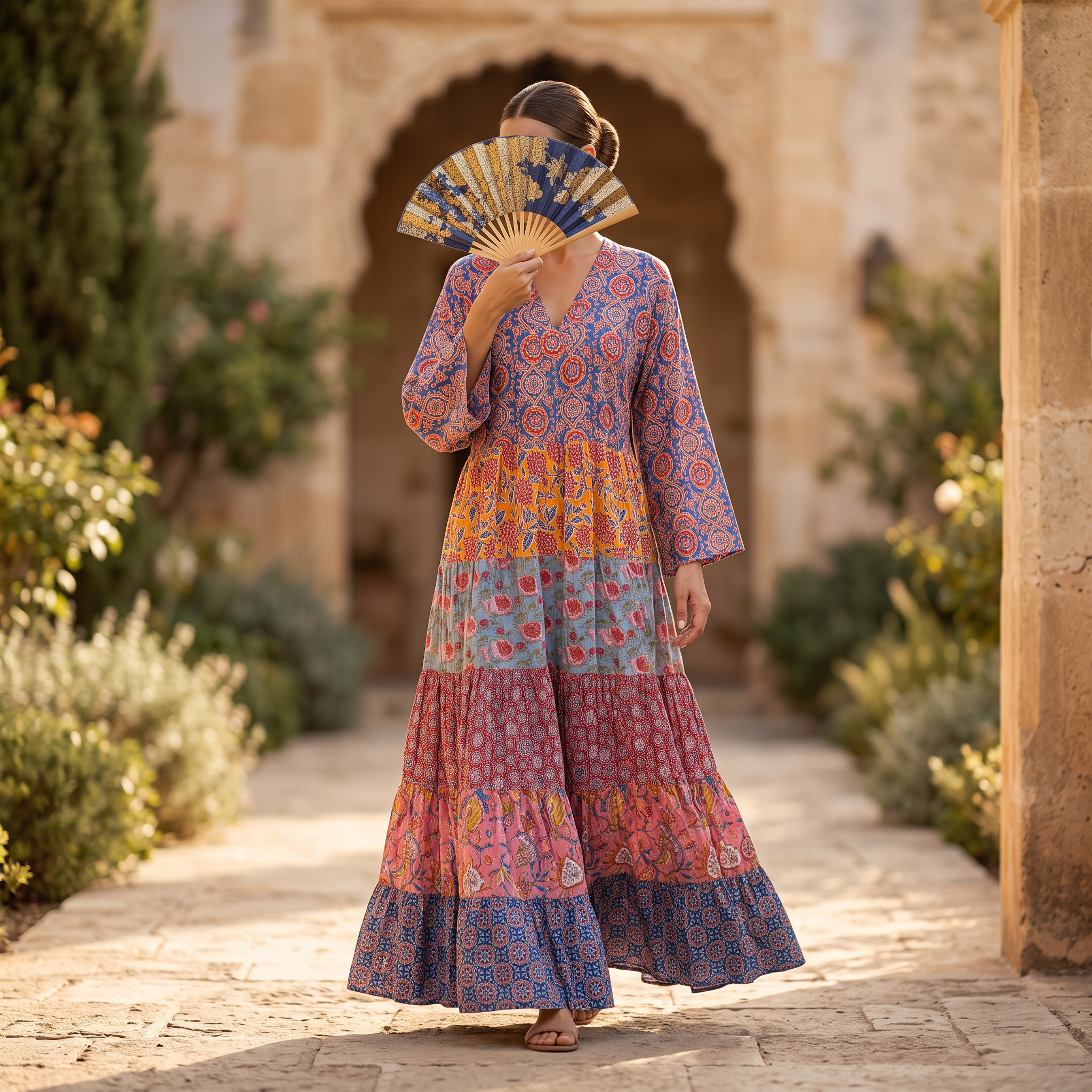 L/XL Crystal Maldives Printed Cotton Dress 57" Long Jalabiya TNY 827
