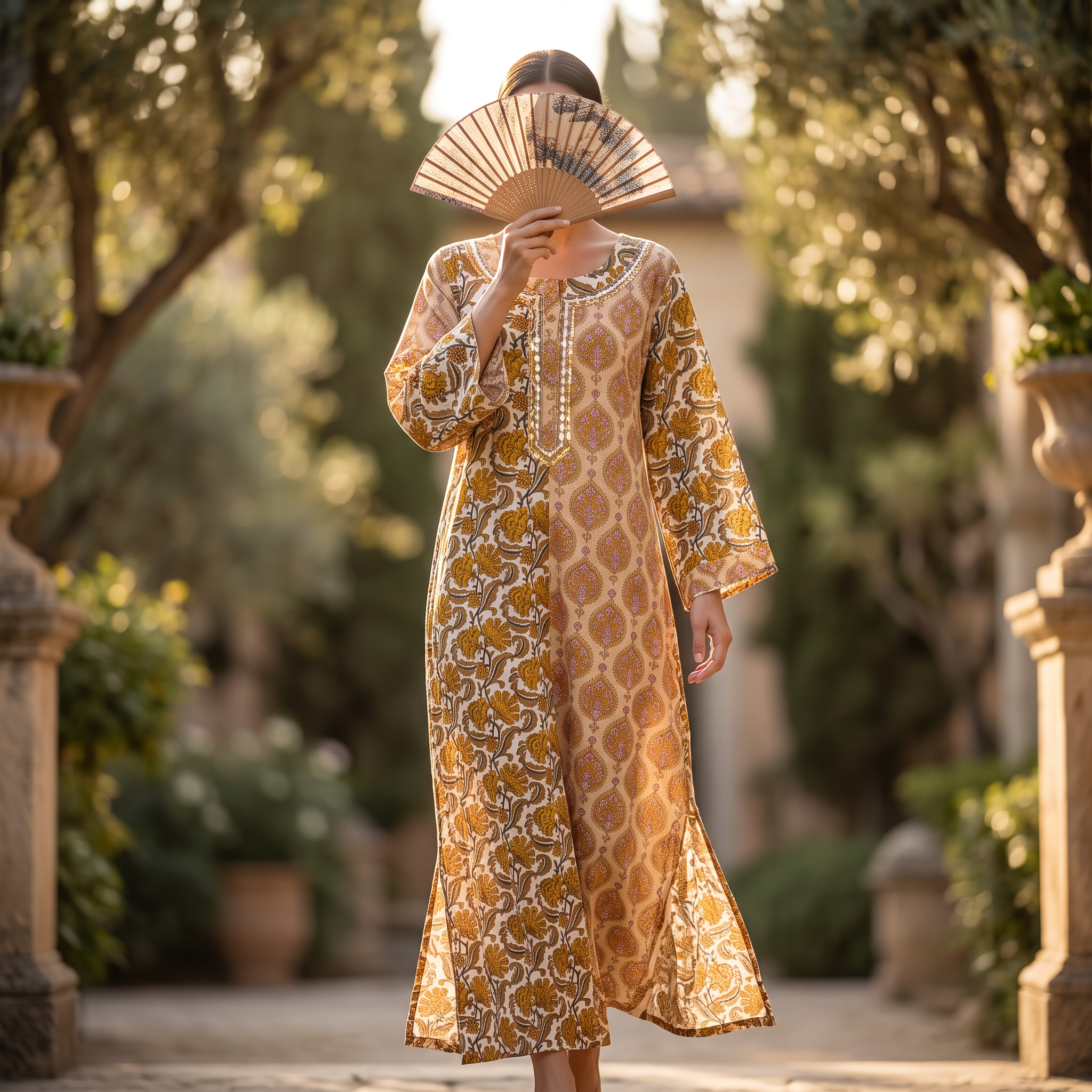 S/M Noorain  Printed Cotton Dress 57" Long Jalabiya TNY 748
