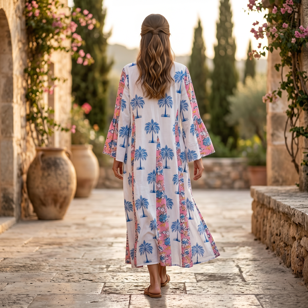 L-XL Payal Printed Cotton Dress 57" Long Jalabiya