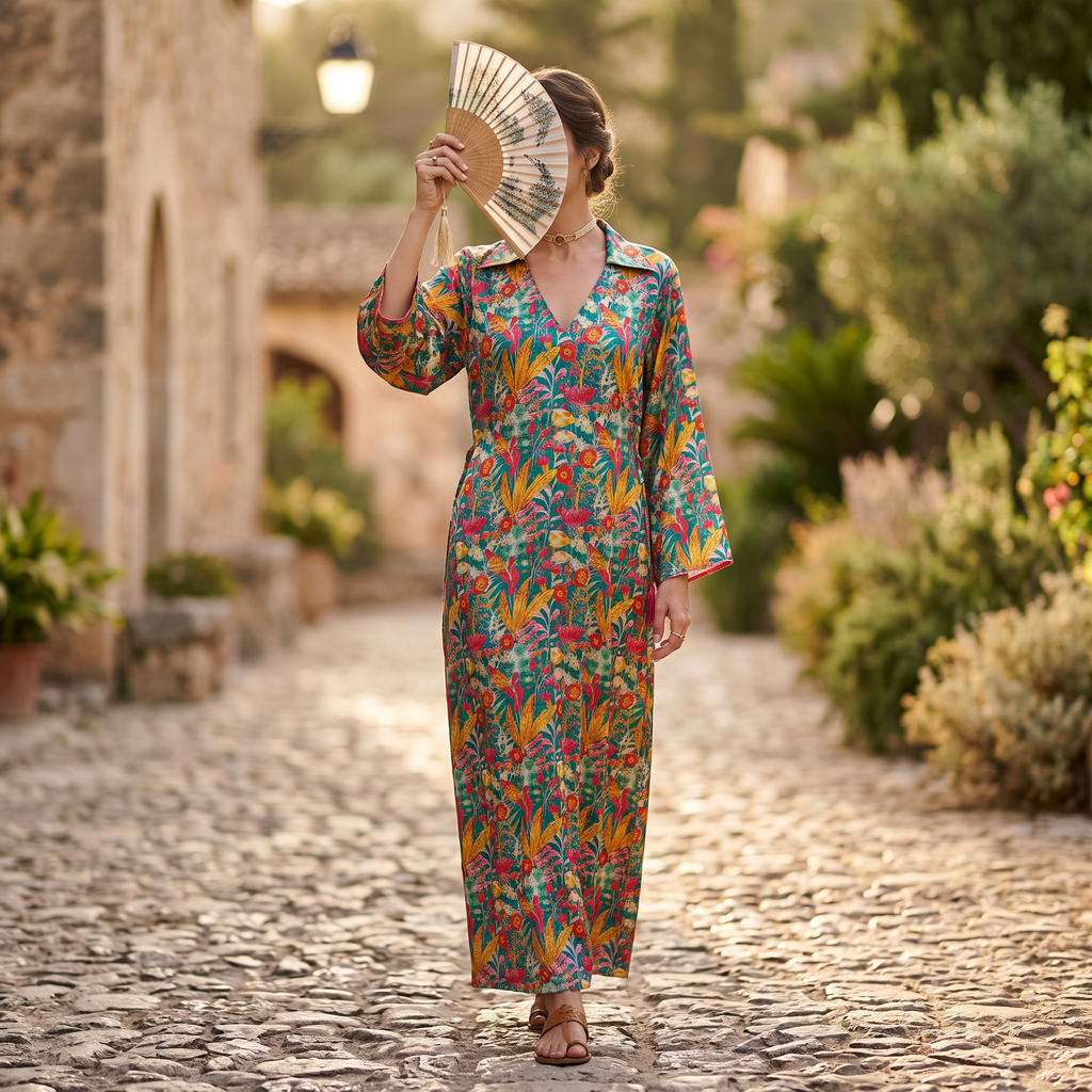 LXL Crystal Hayat Cotton Printed Anam Dress 57" Long Jalabiya RN 935