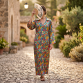 LXL Crystal Hayat Cotton Printed Anam Dress 57" Long Jalabiya RN 935