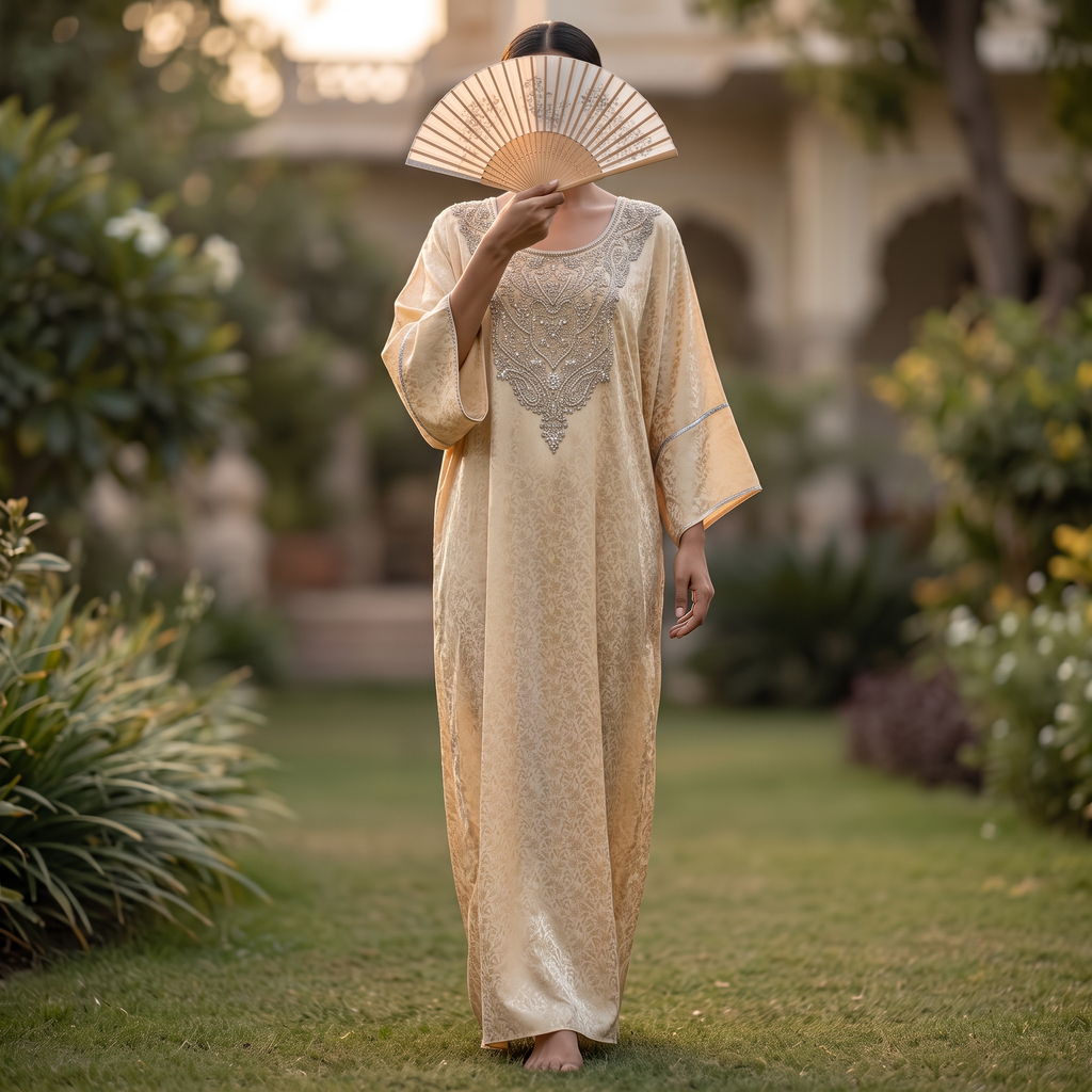 Silky Jacquard Kaftan Elegant Free-Size Luxury Abaya