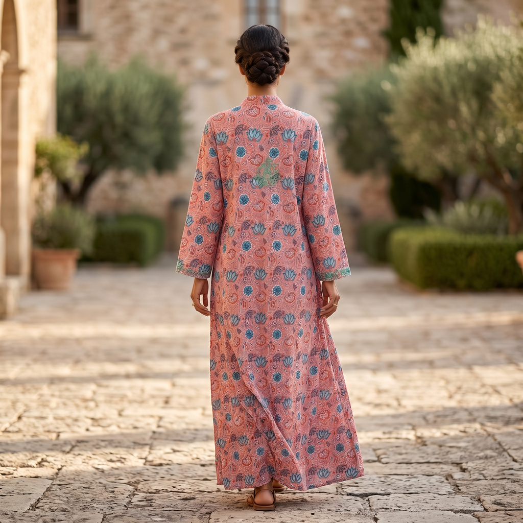 L-XL Sofi Printed Cotton Dress 57" Long Jalabiya