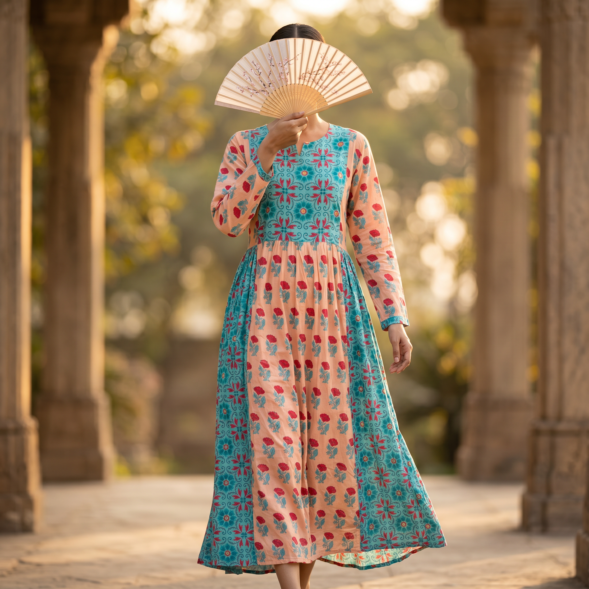 XS-S Heba Printed Cotton Dress 54" Long Jalabiya TN 272