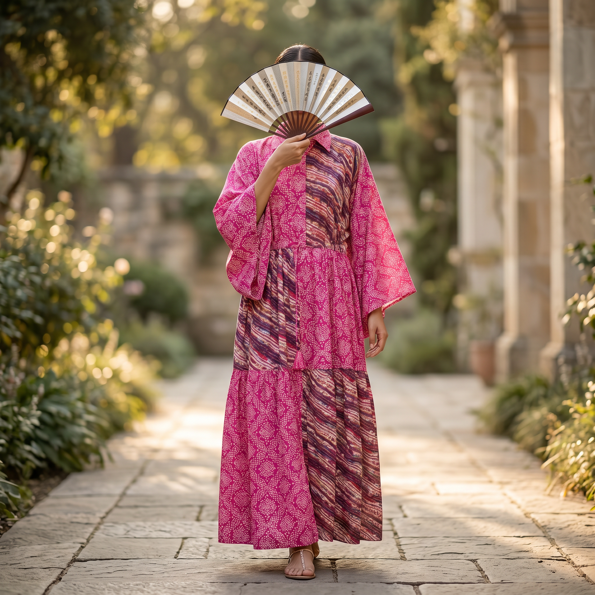 2XL-3XL Fatim Printed Cotton Dress 57" Long Jalabiya