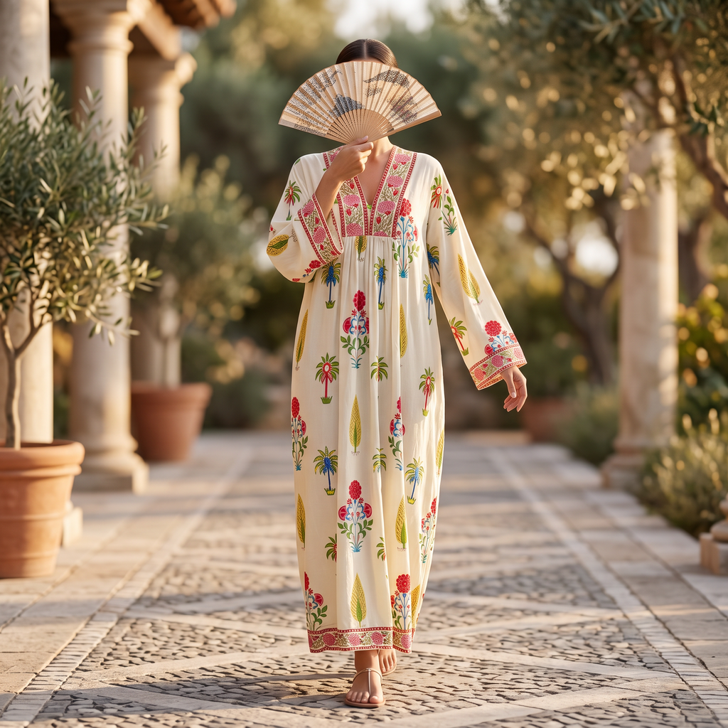 2XL/3XL Nida  Printed Cotton Dress 54" Long Jalabiya RNY 1053