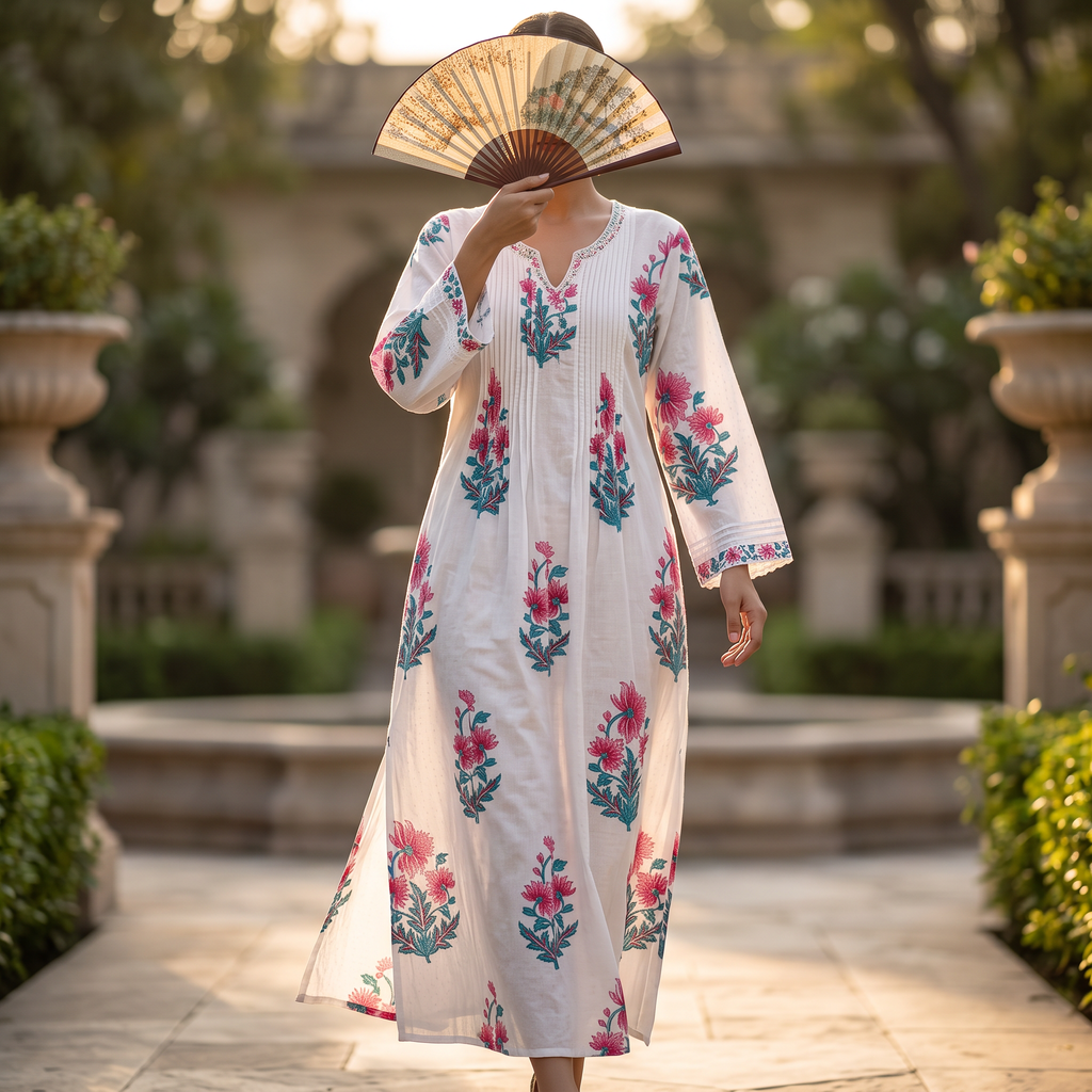 L/XL Crystal Sparrow Printed Cotton Dress 57" Long Jalabiya TNY 806