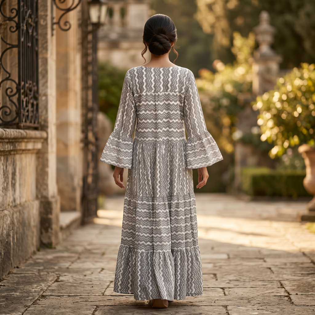 L-XL Abiya Printed Cotton Dress 57" Long Jalabiya TN 277