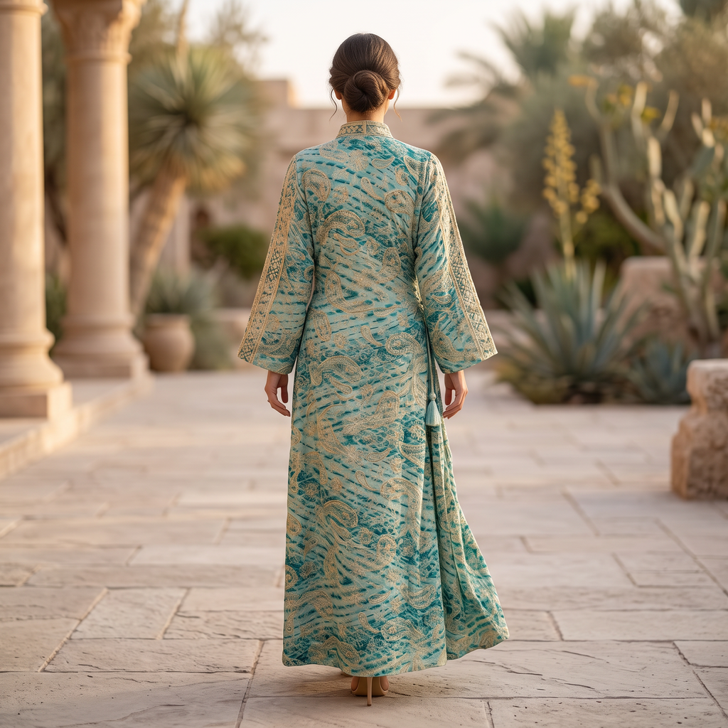 LXL Crystal Silk Hayat Cotton Printed Dress 57" Long Jalabiya RNY 1068