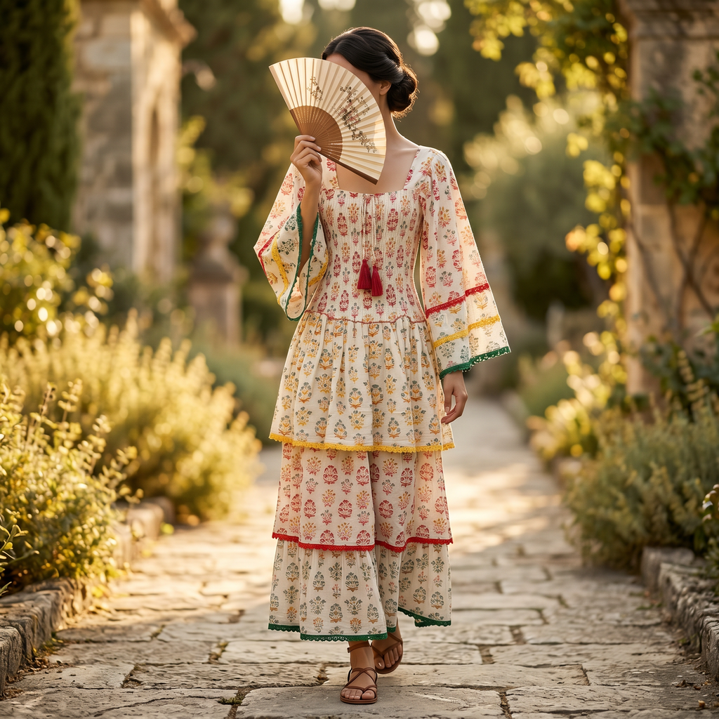 L-XL Rahima Printed Cotton Dress 57" Long Jalabiya