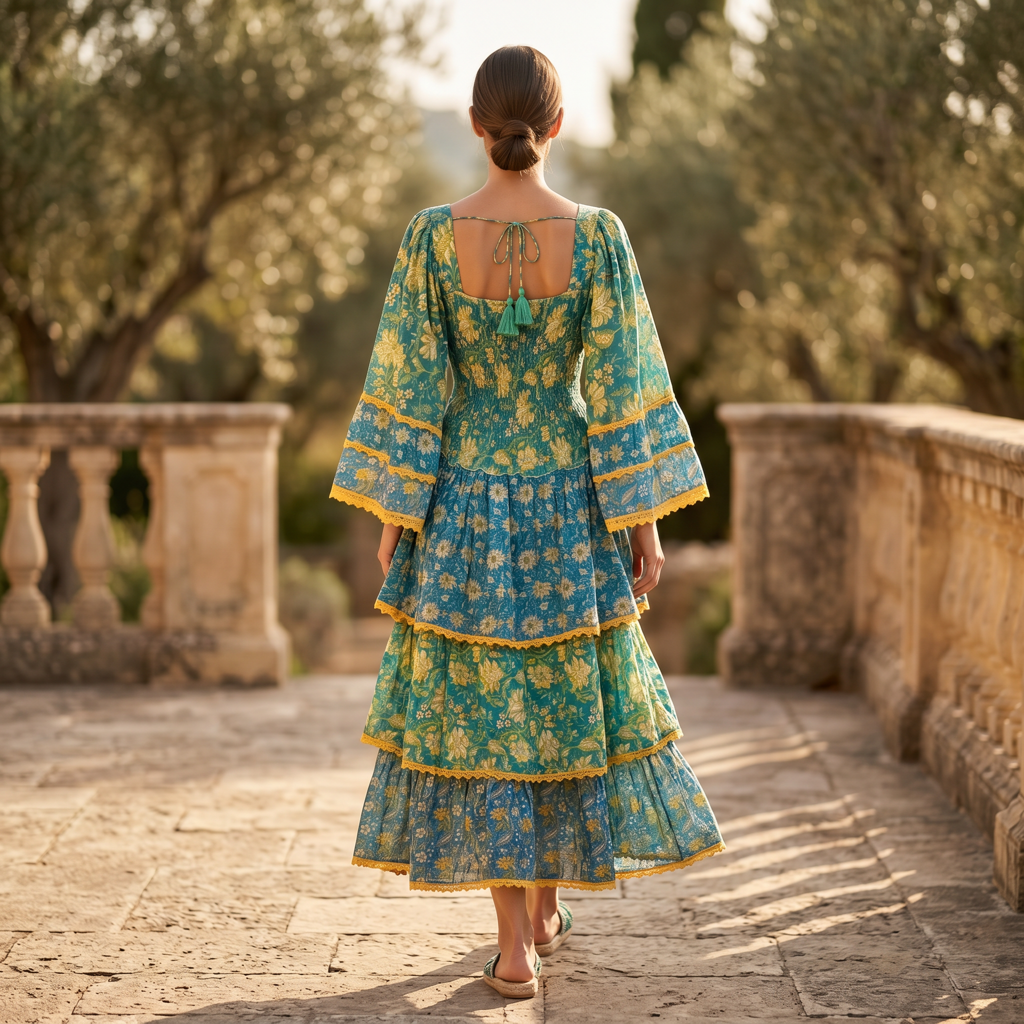 S-M Rahima Printed Cotton Dress 57" Long Jalabiya