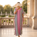 Free Size Farasha Embroidery Kaftan Cotton Dress 57" RN 1029