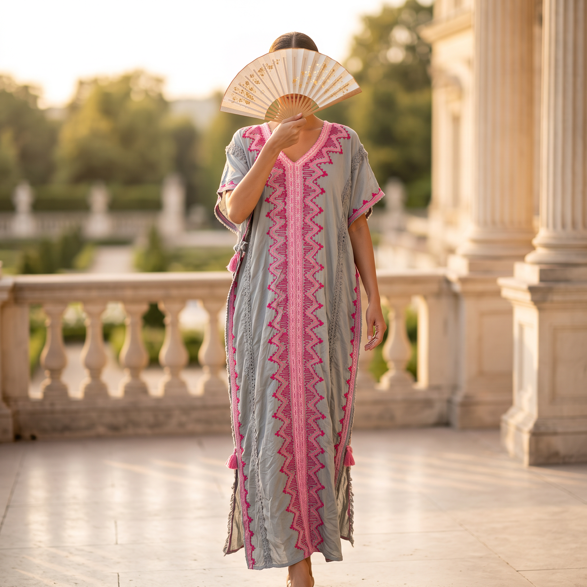 Free Size Farasha Embroidery Kaftan Cotton Dress 57" RN 1029
