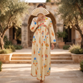 L/XL Liza  Printed Cotton Dress 57" Long Jalabiya RNY 1084