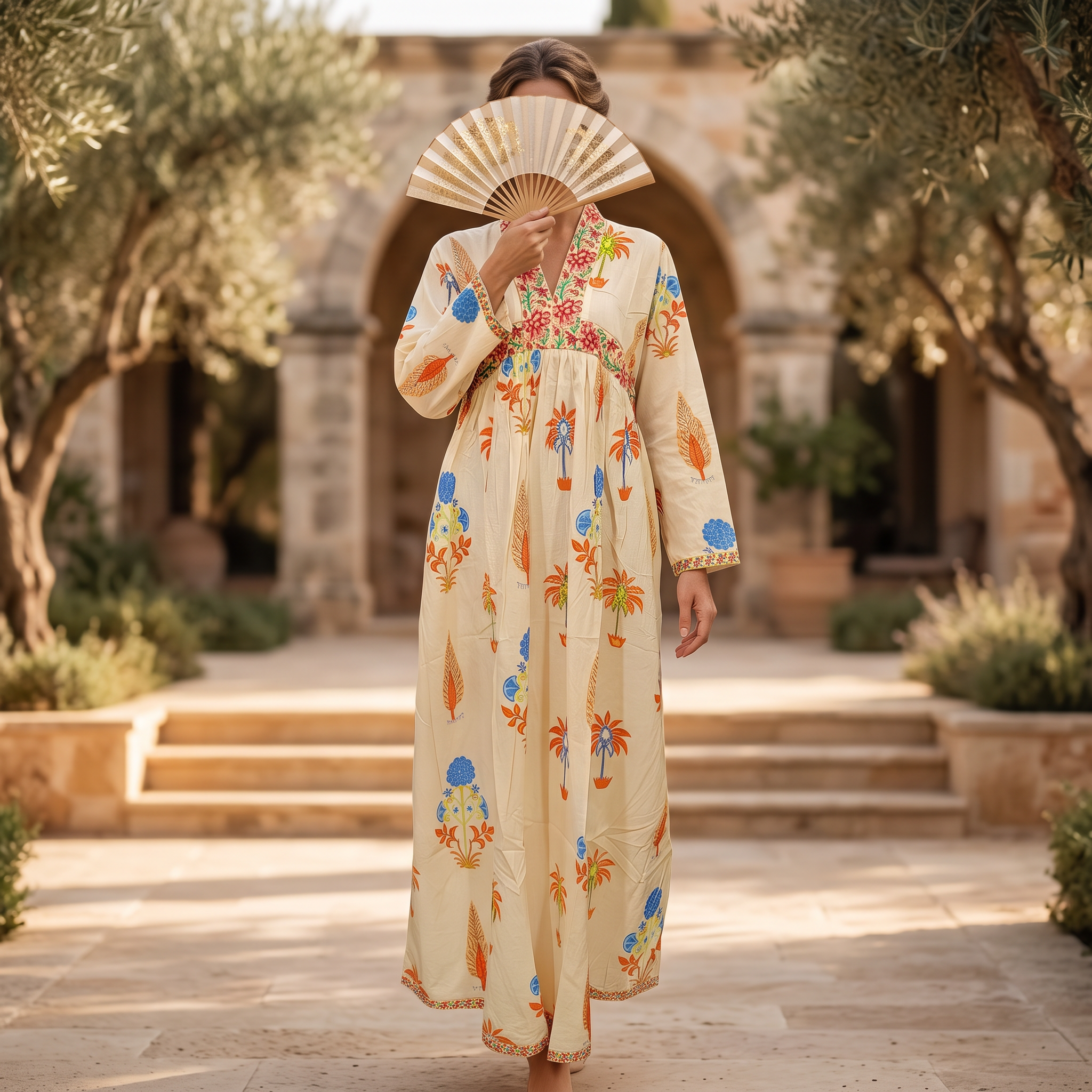 L/XL Liza  Printed Cotton Dress 57" Long Jalabiya RNY 1084