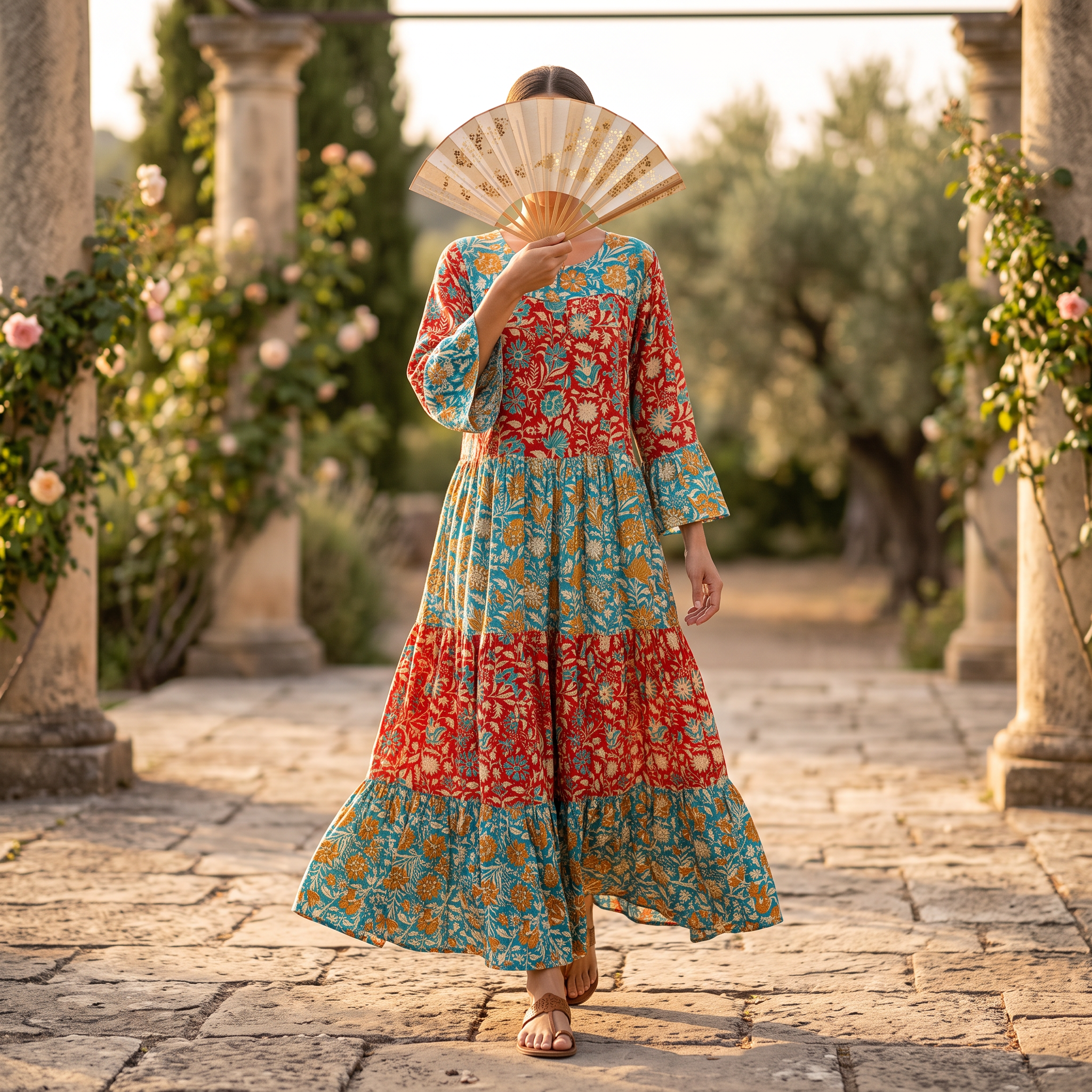 L/XL Moon  Slik  Crystal Printed Cotton Dress 57" Long Jalabiya RNY 1067