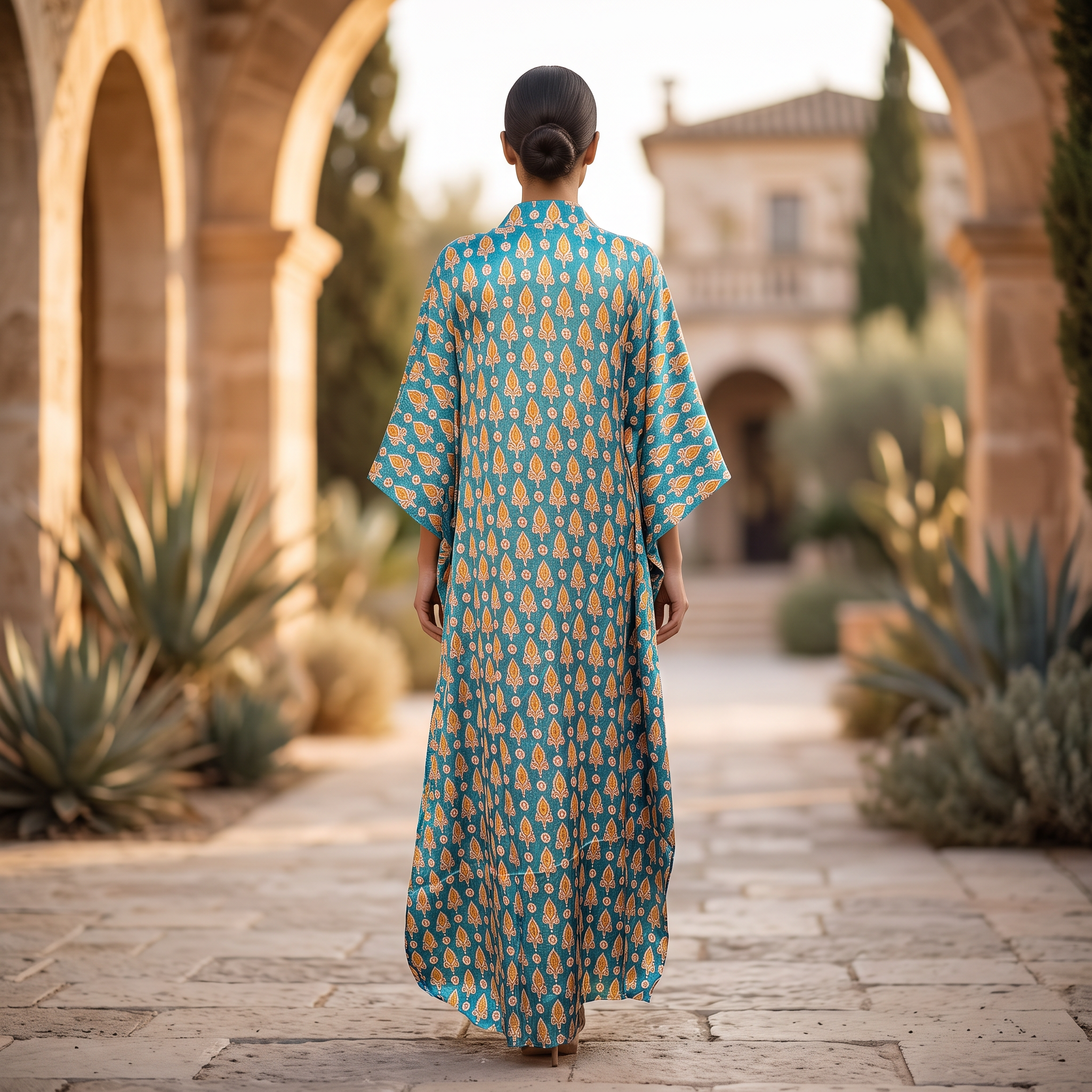 Free Size  Silk Farasha Kaftan Chiffon 55" Long Jalabiya RNY 1047