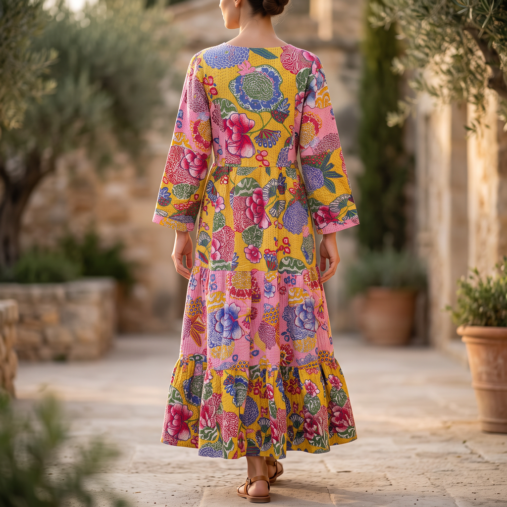 S-M Juhi Printed Cotton Dress 57" Long Jalabiya With TNY 758