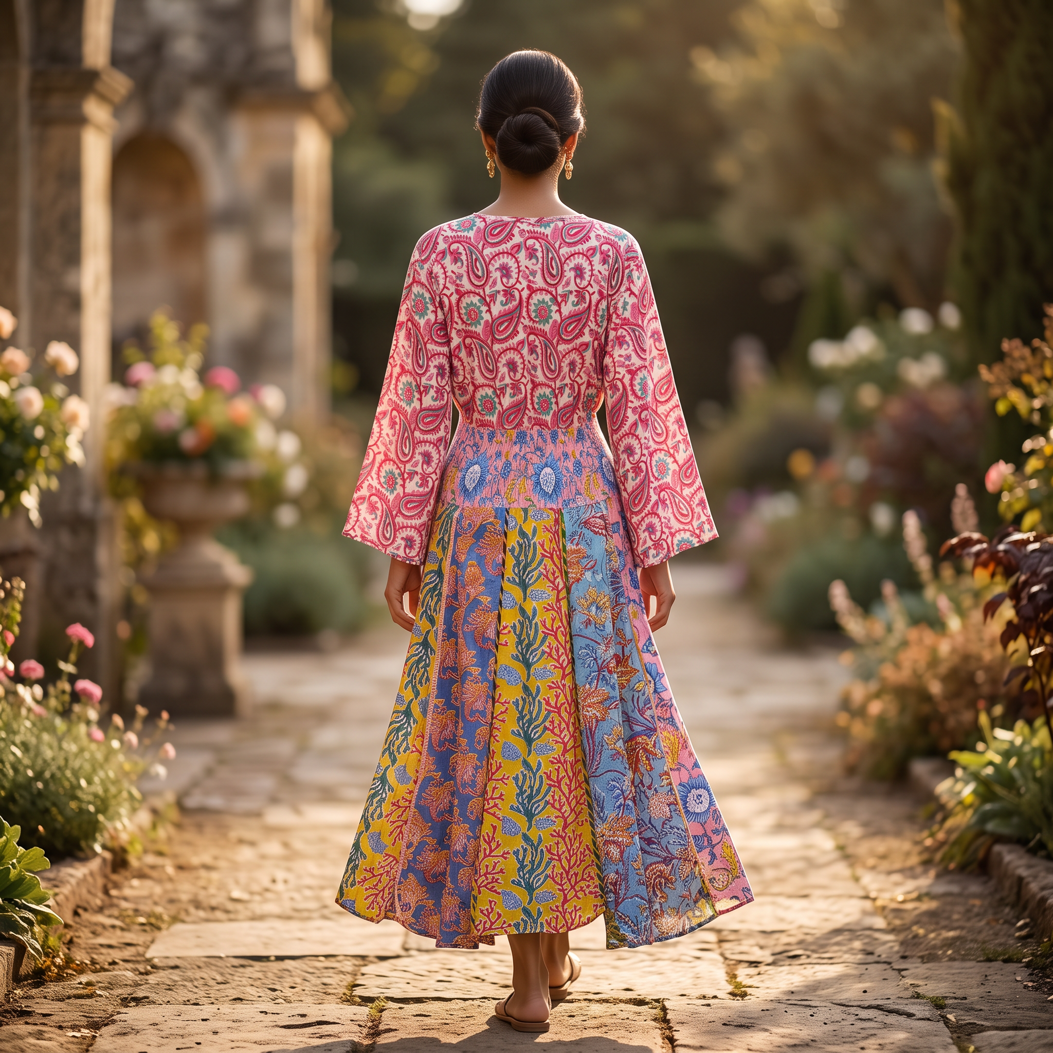 L/XL Smoky Printed Cotton Dress 57" Long Jalabiya TNY 752