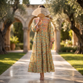 L-XL Safia Printed Cotton Dress 57" Long Jalabiya RN 913