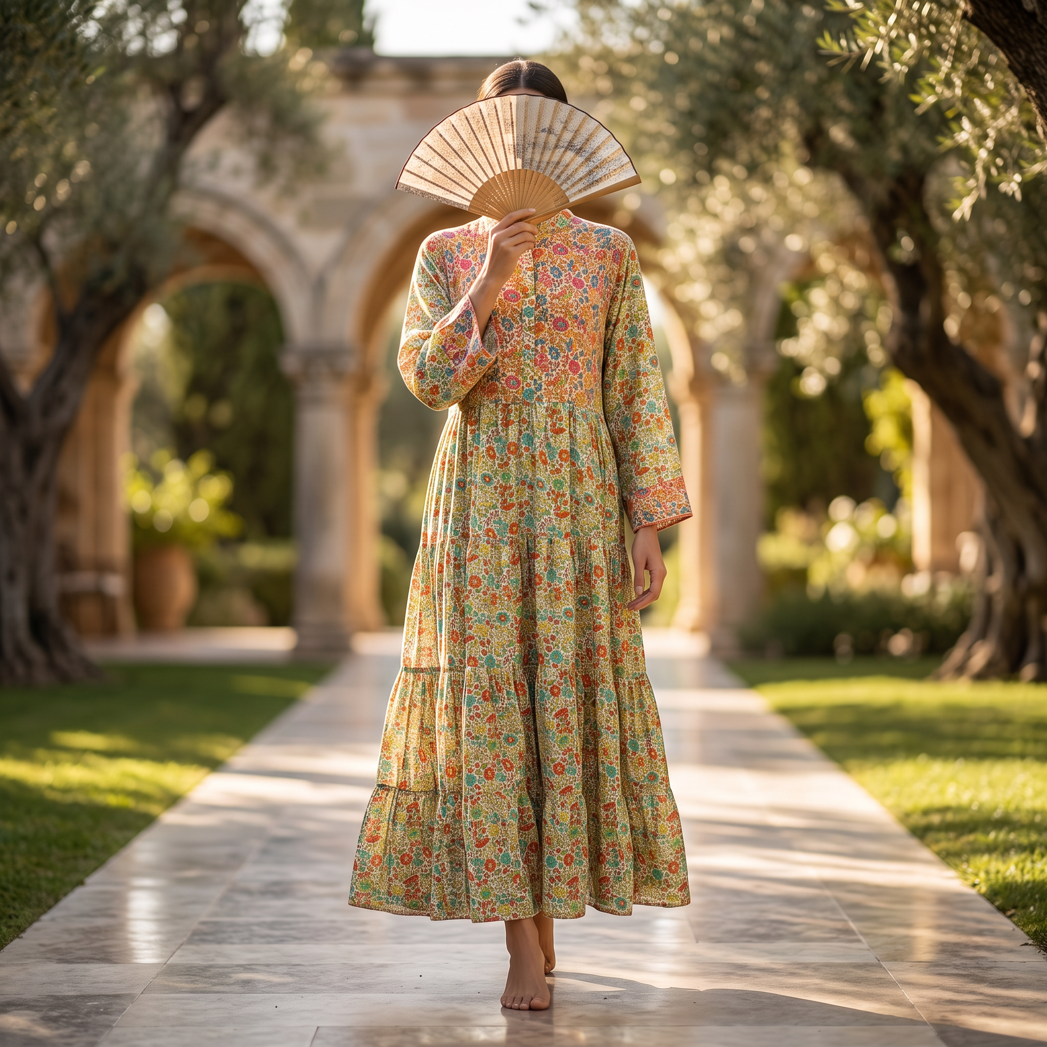L-XL Safia Printed Cotton Dress 57" Long Jalabiya RN 913