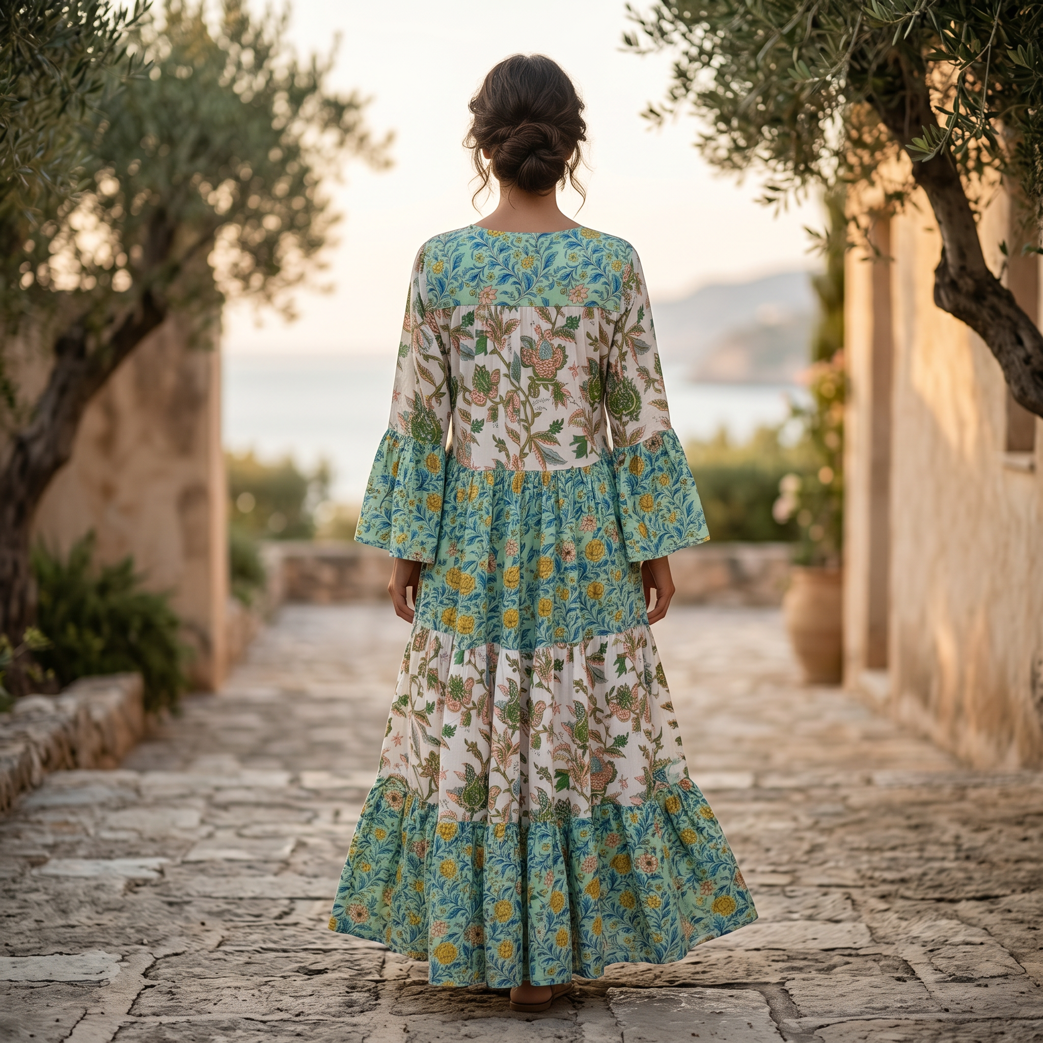 L-XL Moon Printed Cotton Dress 57" Long Jalabiya