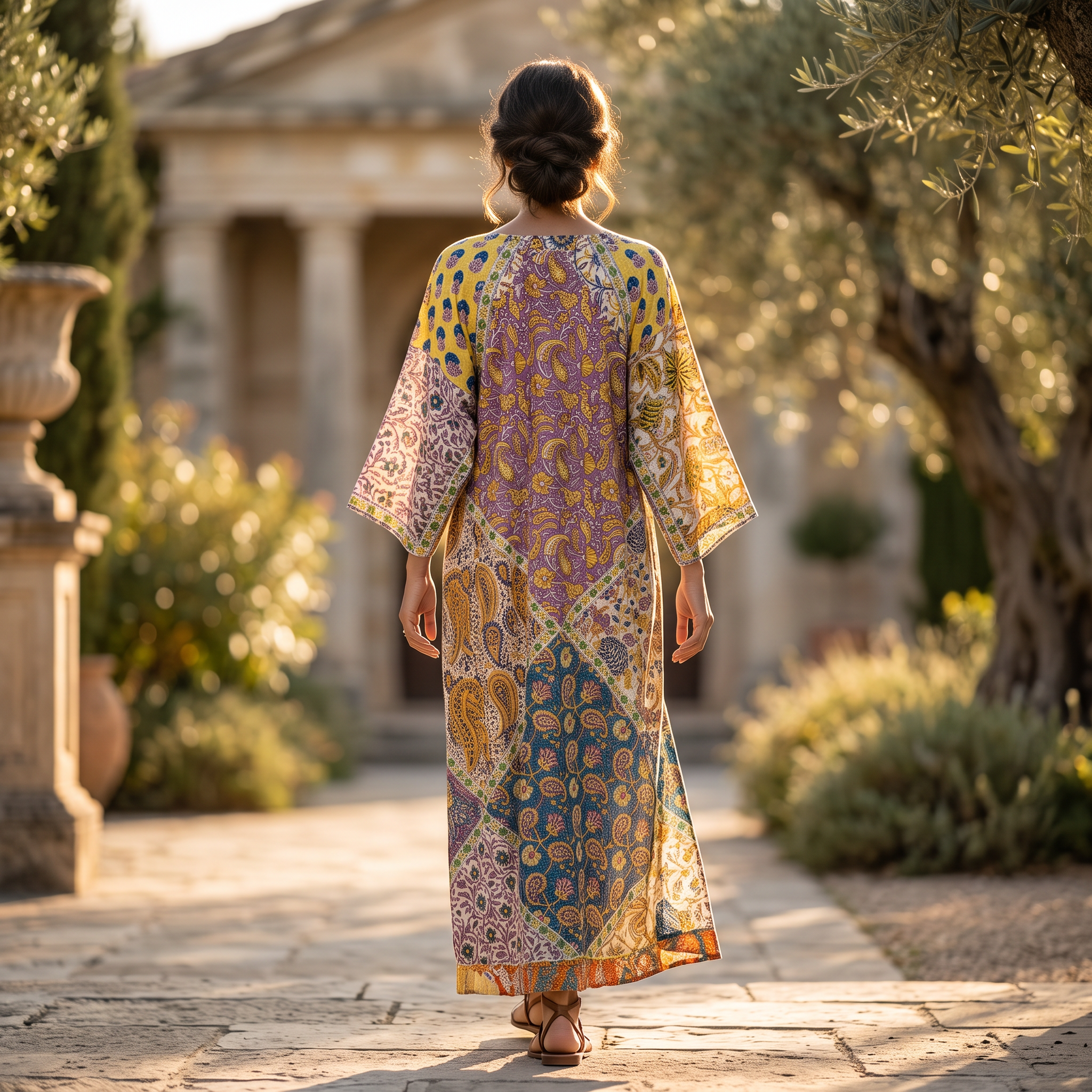 L/XL Takisha Crystal Printed Cotton Dress 57" Long Jalabiya RN 992