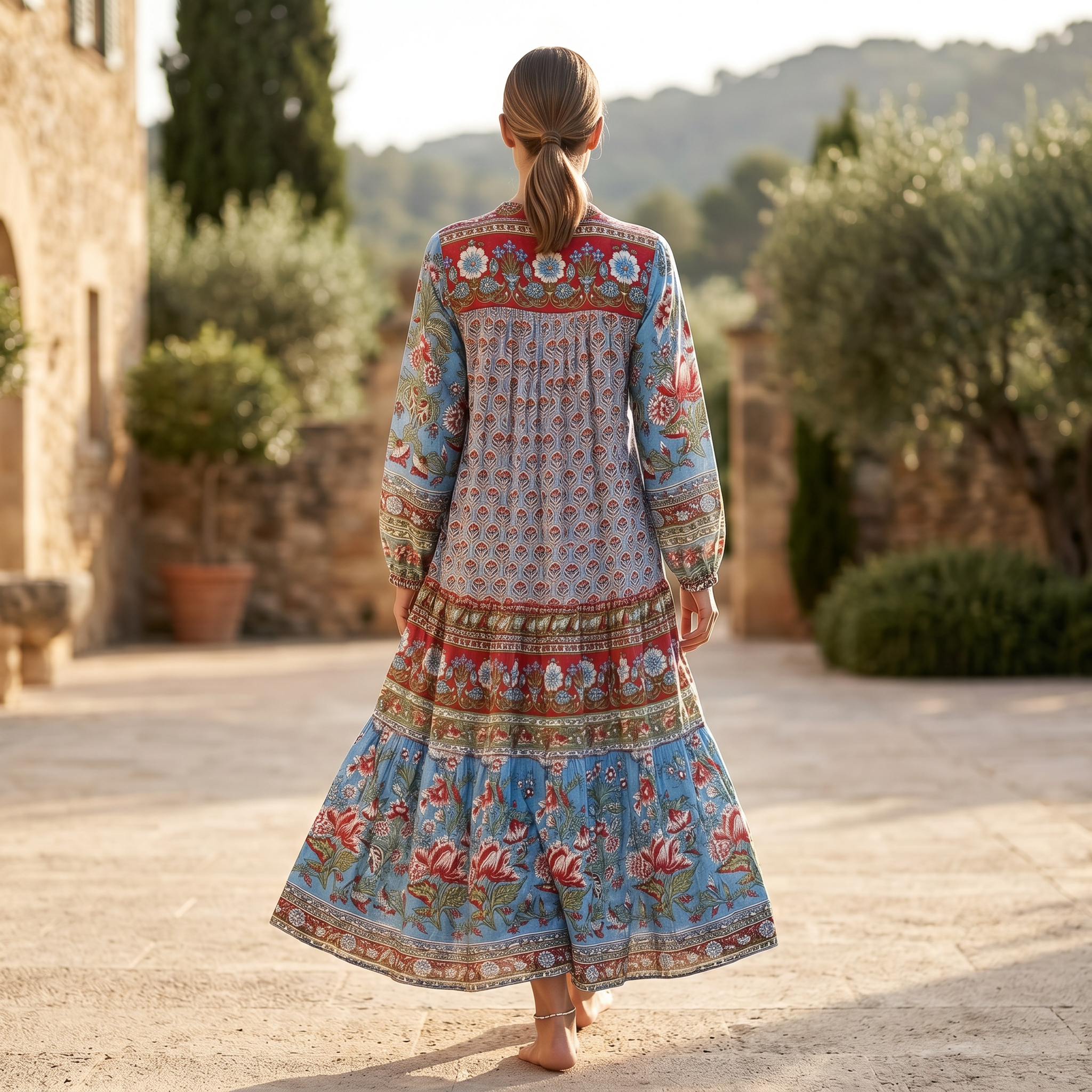 XS-S Aina Printed Cotton Dress 54" Long Jalabiya TN 258