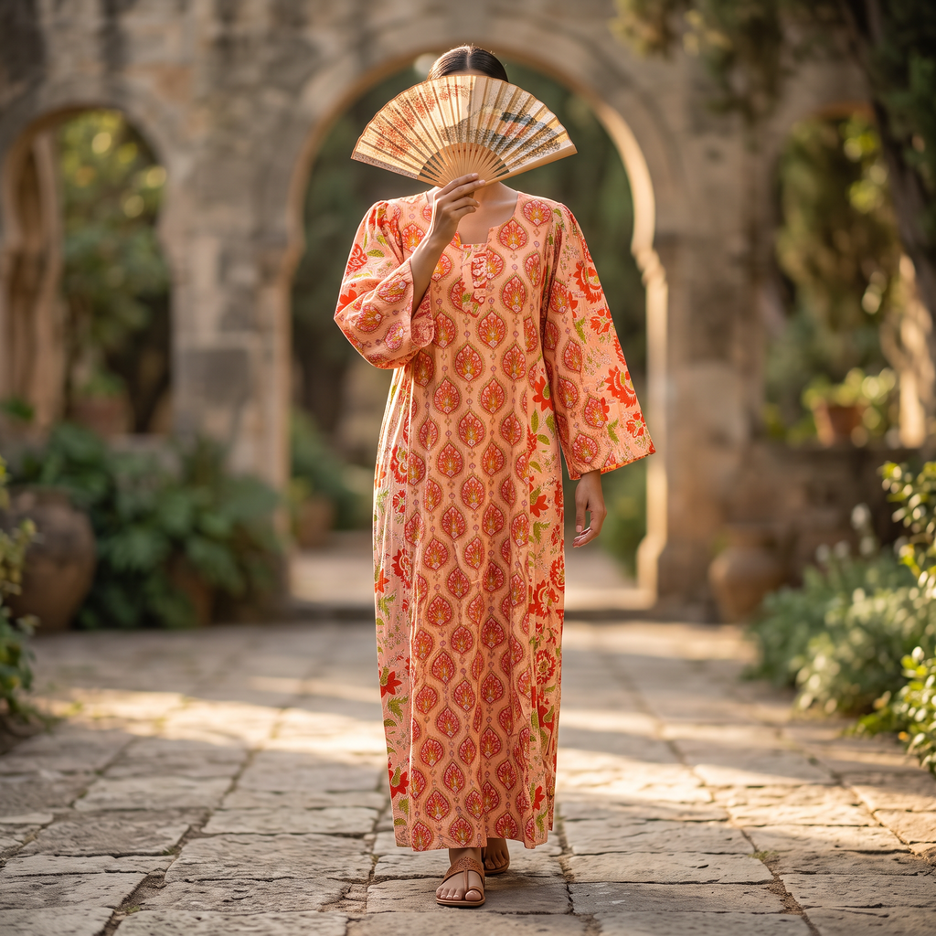 XS.S Goya  Printed Cotton Dress 54" Long Jalabiya TNY 725