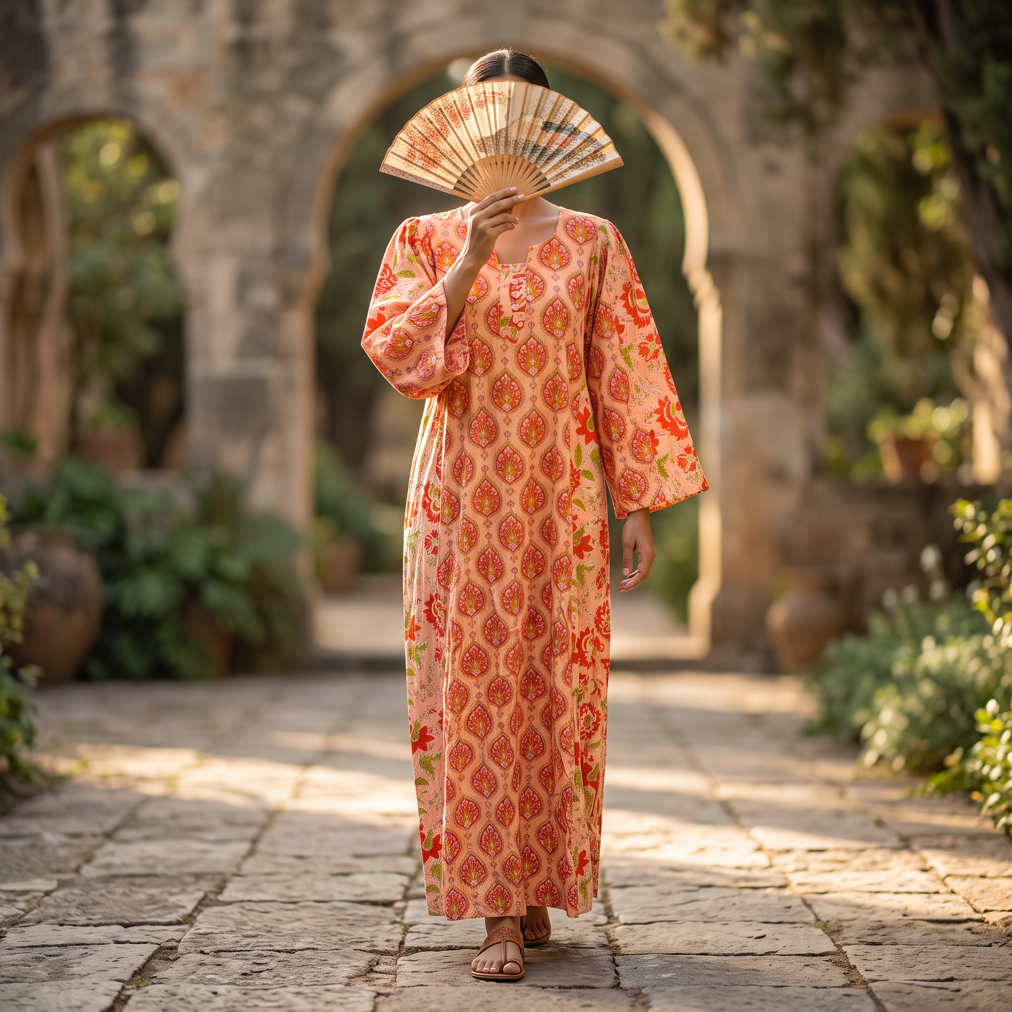 XS.S Goya  Printed Cotton Dress 54" Long Jalabiya TNY 725