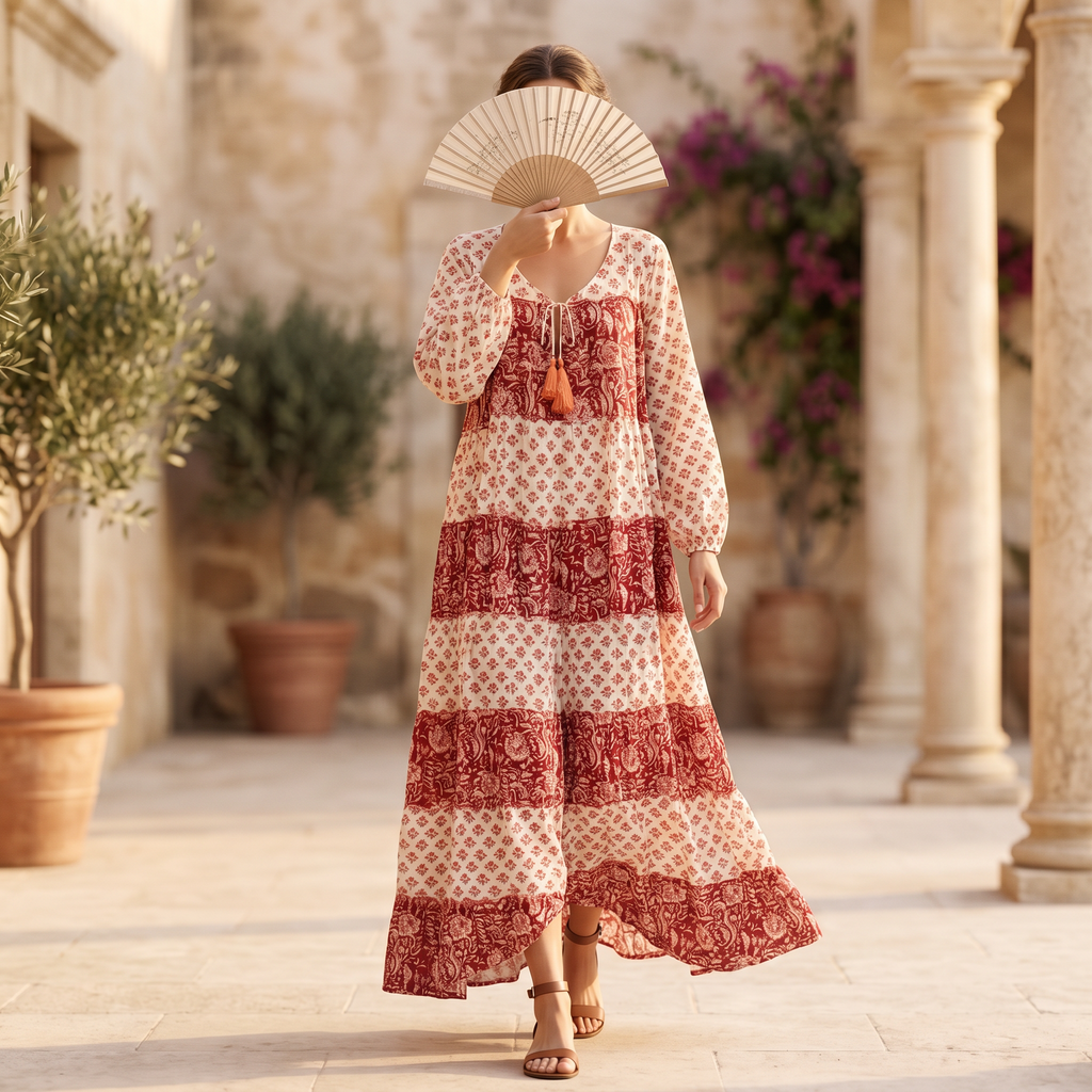 S-M Bushra Printed Cotton Dress 57" Long Jalabiya