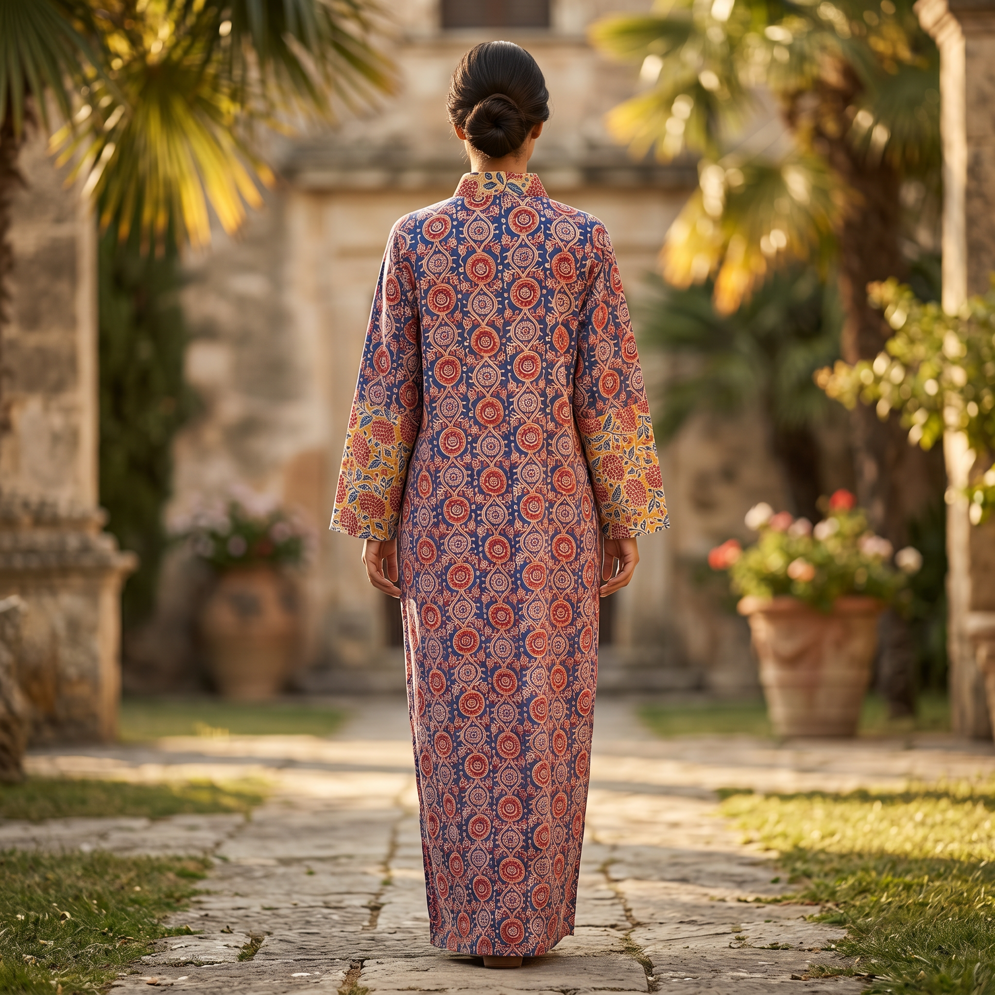 L-XL Tansy Printed Cotton Dress 57" Long Jalabiya TN 288