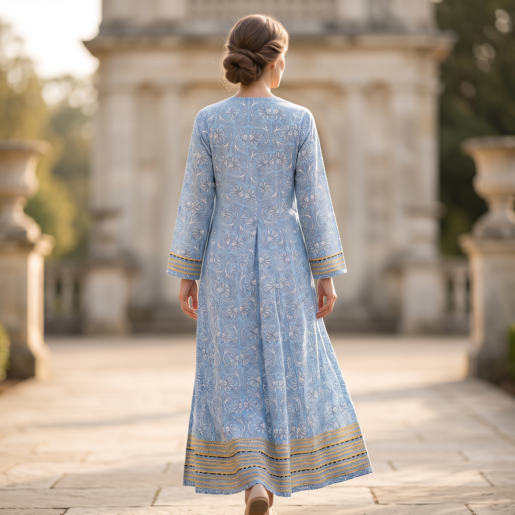 S/M Hanifa Printed Cotton Dress 57" Long Jalabiya TNY 744