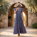L-XL Qamar Printed Cotton Dress 57" Long Jalabiya RN 970