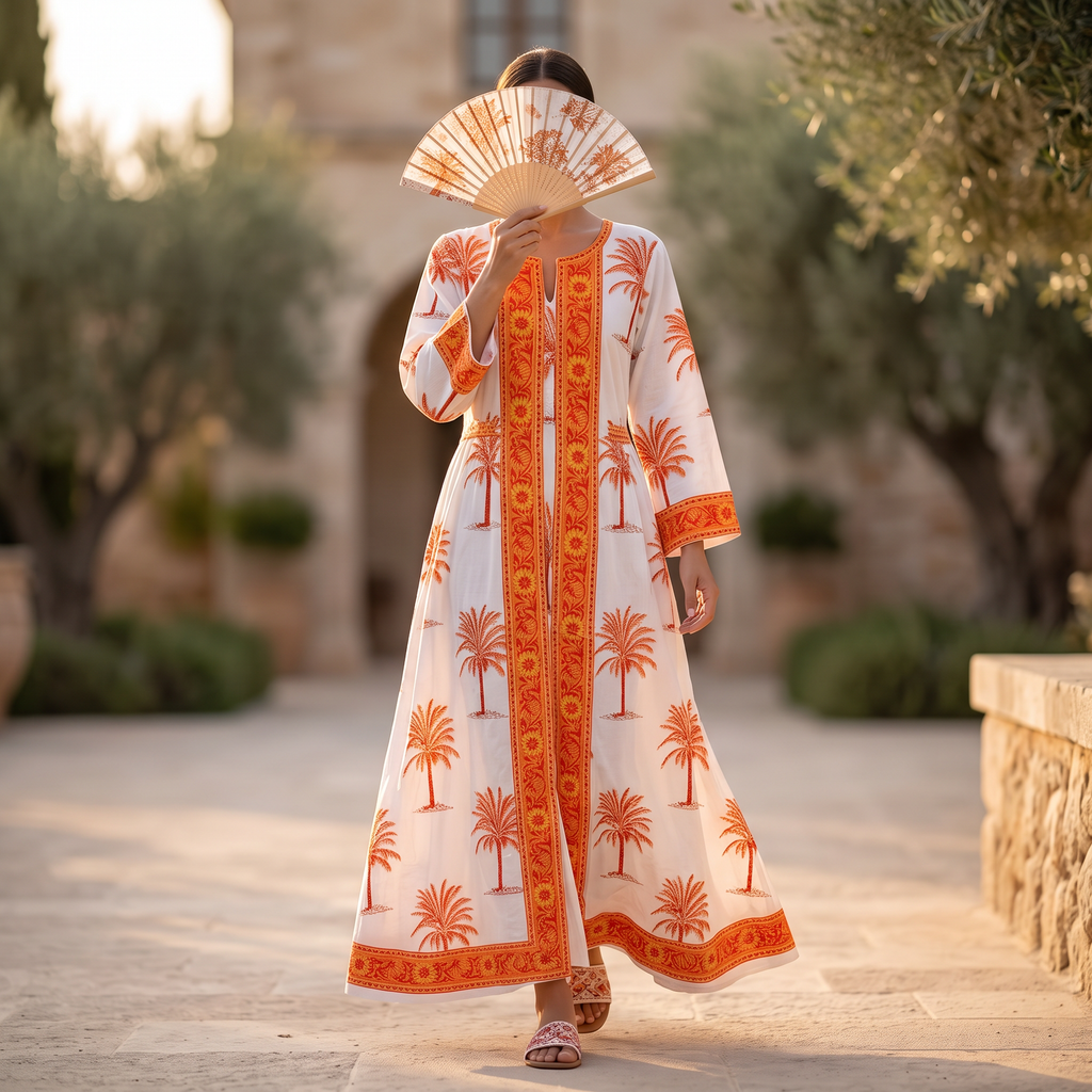 L/XL Crystal Bhopali Printed Cotton Dress 57" Long Jalabiya TNY 837