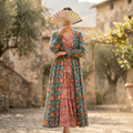L-XL Fahima Printed Cotton 3 Pcs Dress 57" Long Jalabiya TN 309