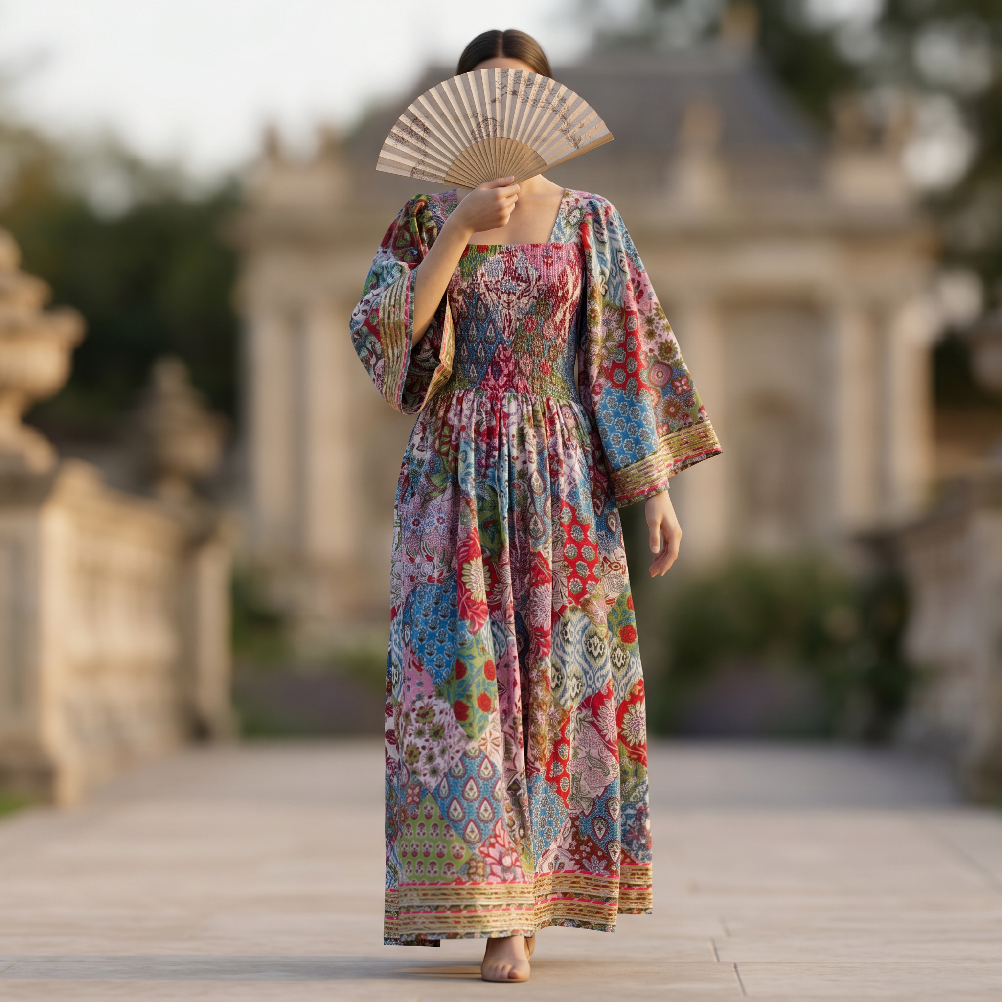 L-XL Elzina Printed Cotton Dress 57" Long Jalabiya