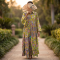 S-M Fatim Printed Cotton Dress 57" Long Jalabiya TNY 730