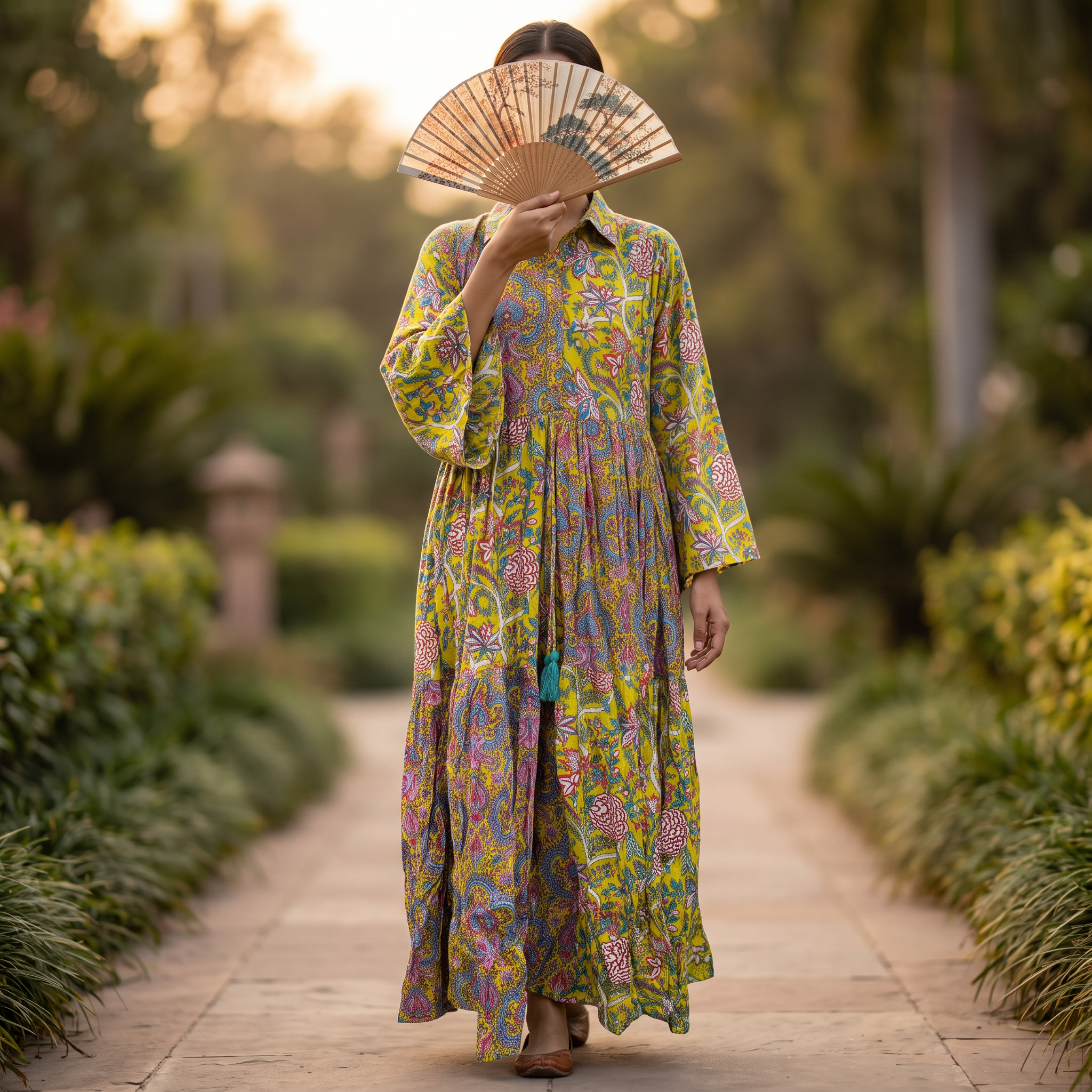 S-M Fatim Printed Cotton Dress 57" Long Jalabiya TNY 730