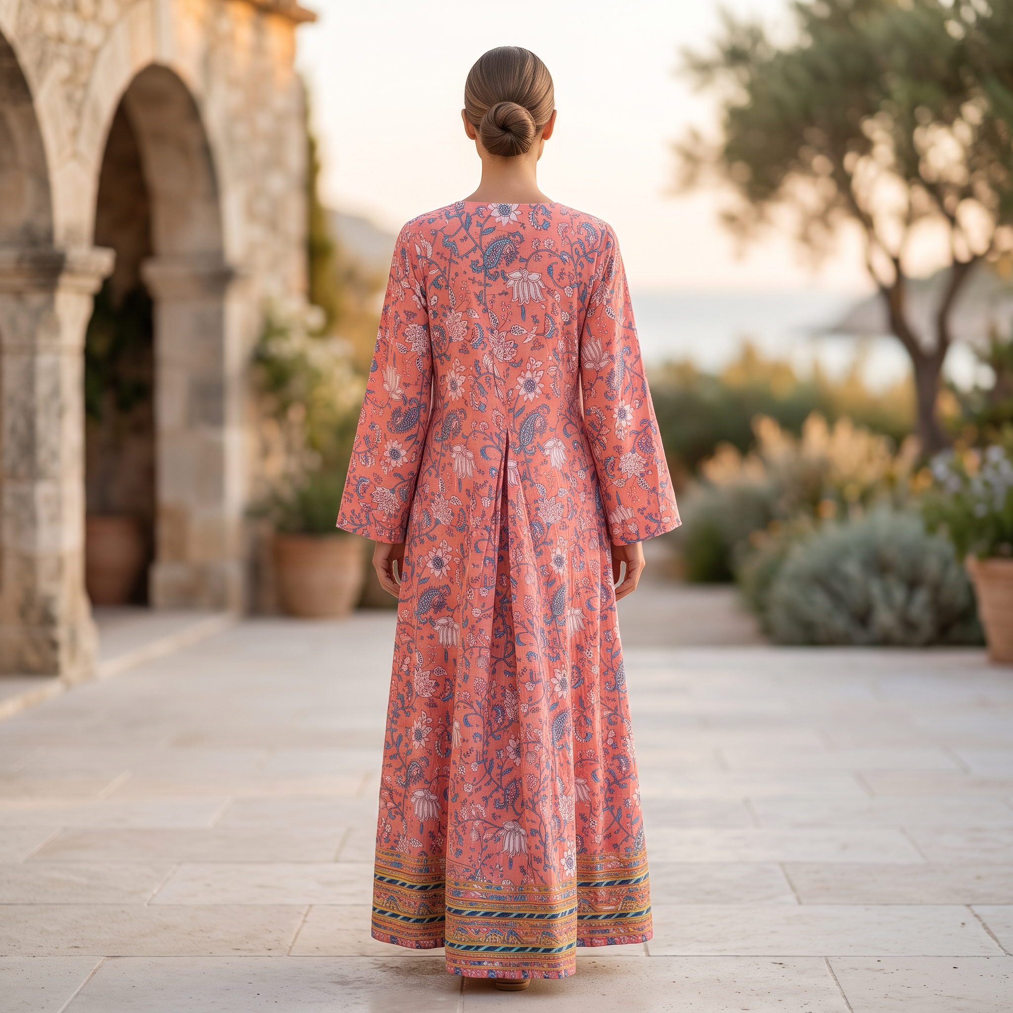 XS.S Hanifa Printed Cotton Dress 54" Long Jalabiya TNY 780
