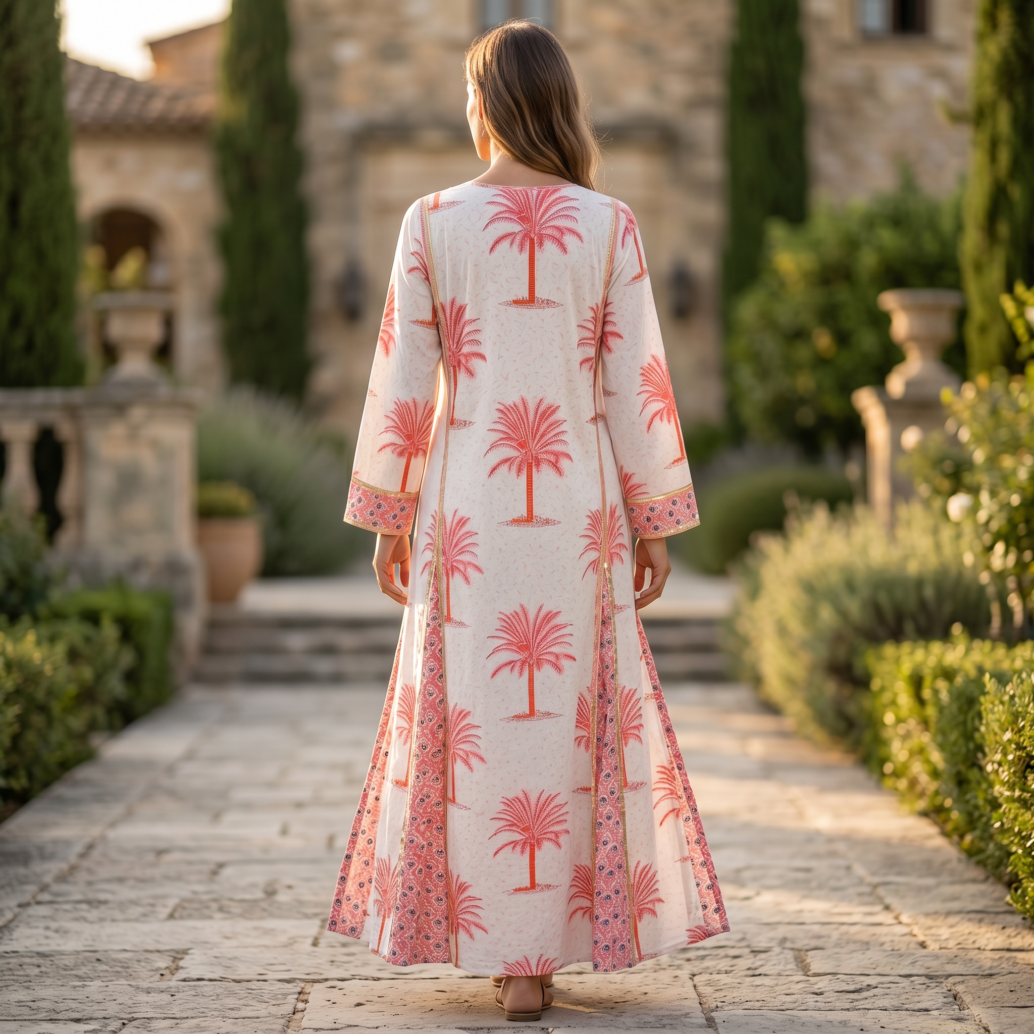 XS-S Ejlal Printed Cotton Dress 54" Long Jalabiya TN 250