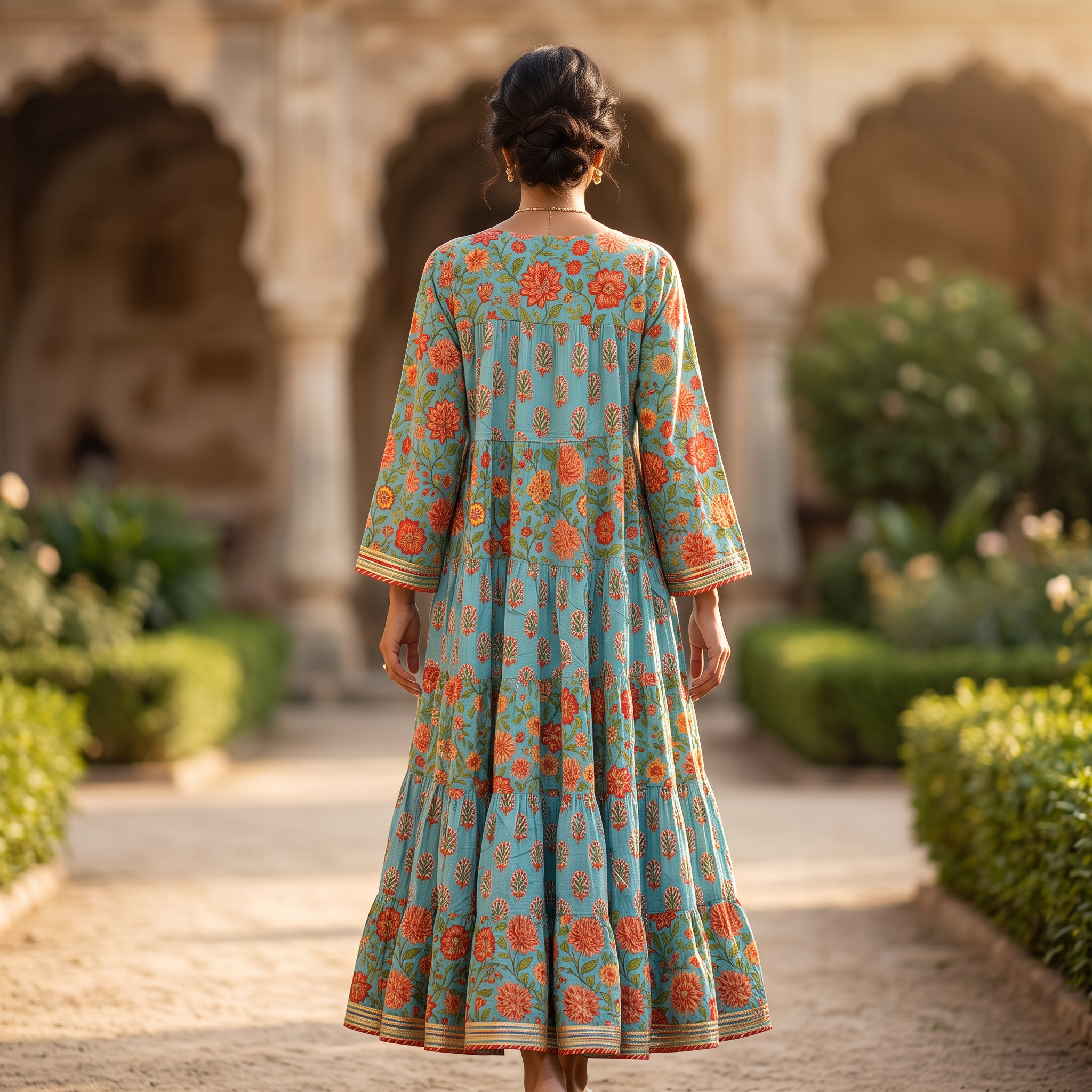 L/XL Moon Printed Cotton Dress 57" Long Jalabiya TNY 781