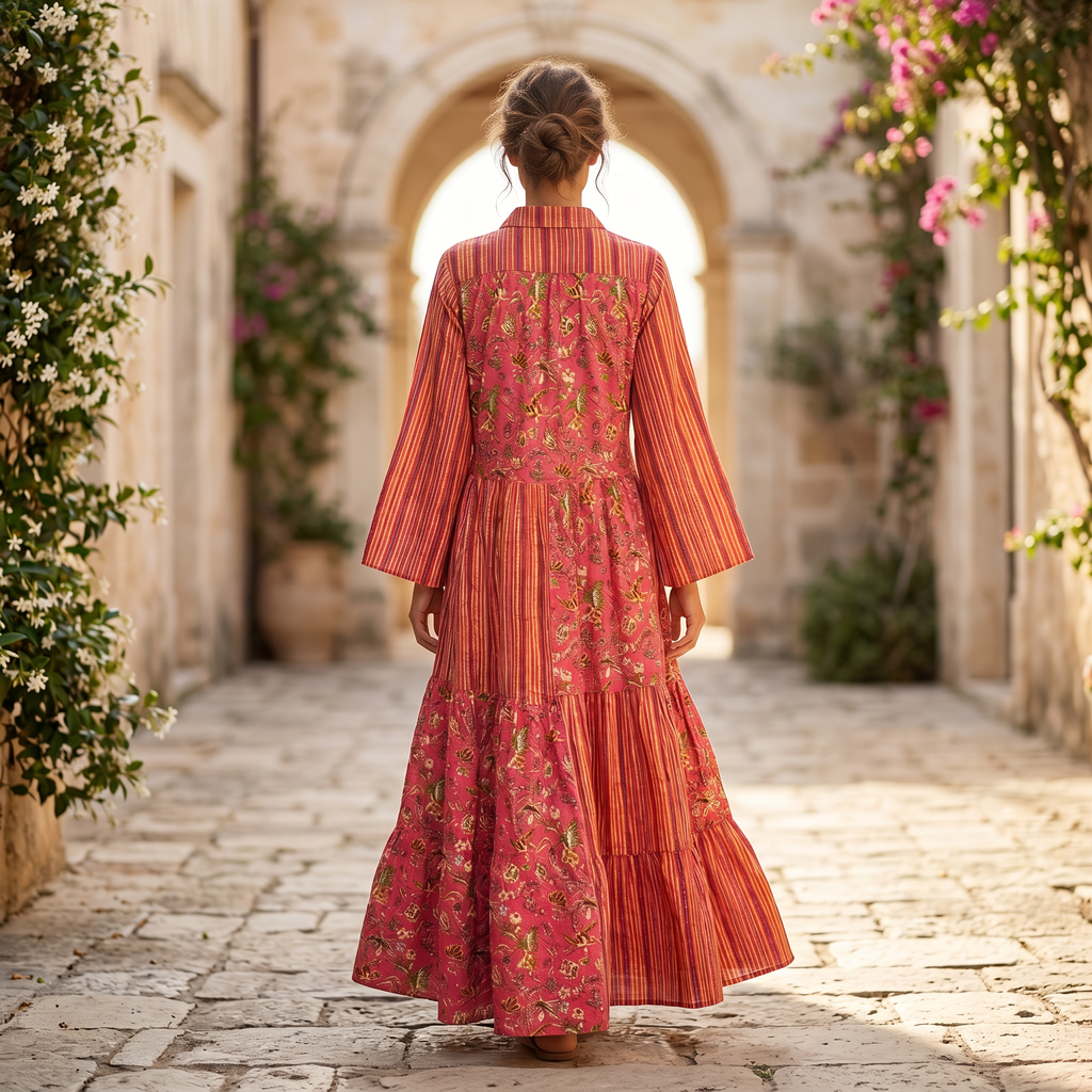 L-XL Fatim Printed Cotton Dress 57" Long Jalabiya