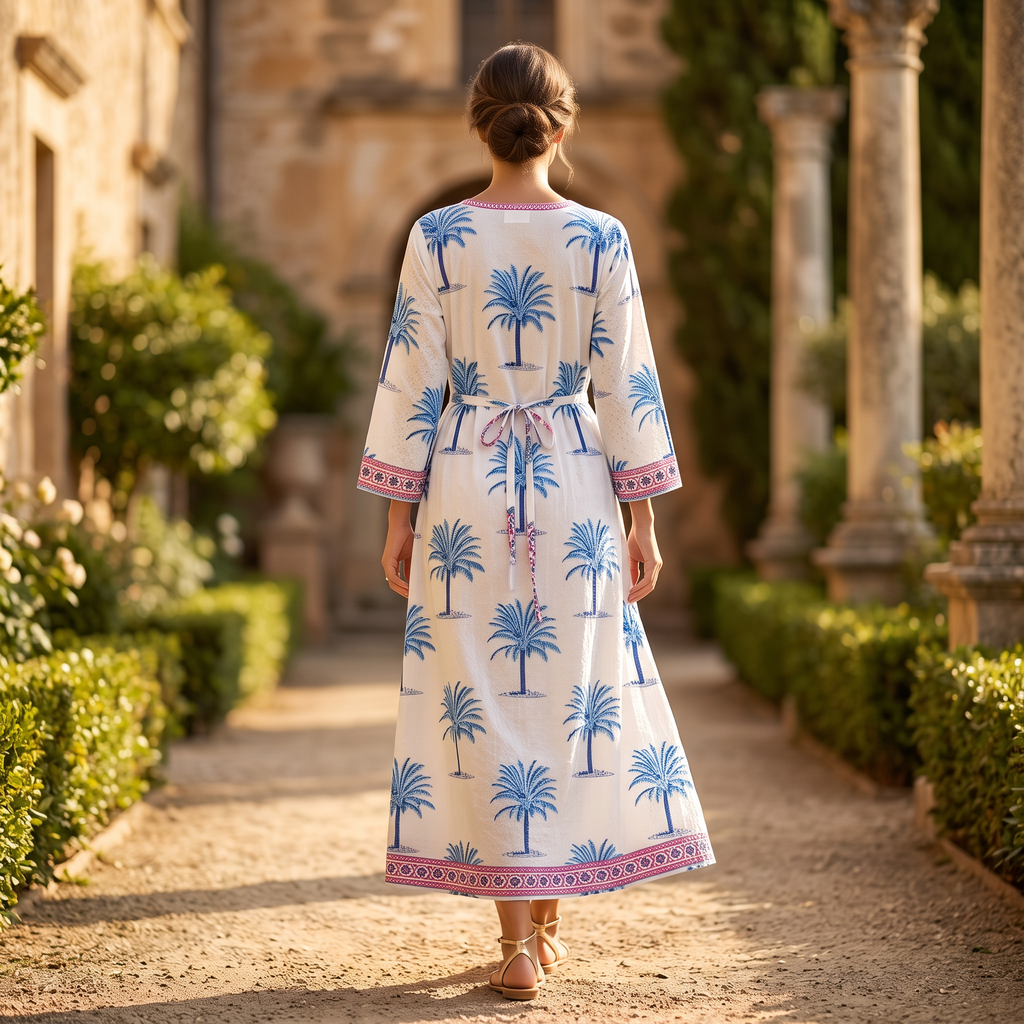 S/M Crystal Bhopali Printed Cotton Dress 57" Long Jalabiya TNY 835
