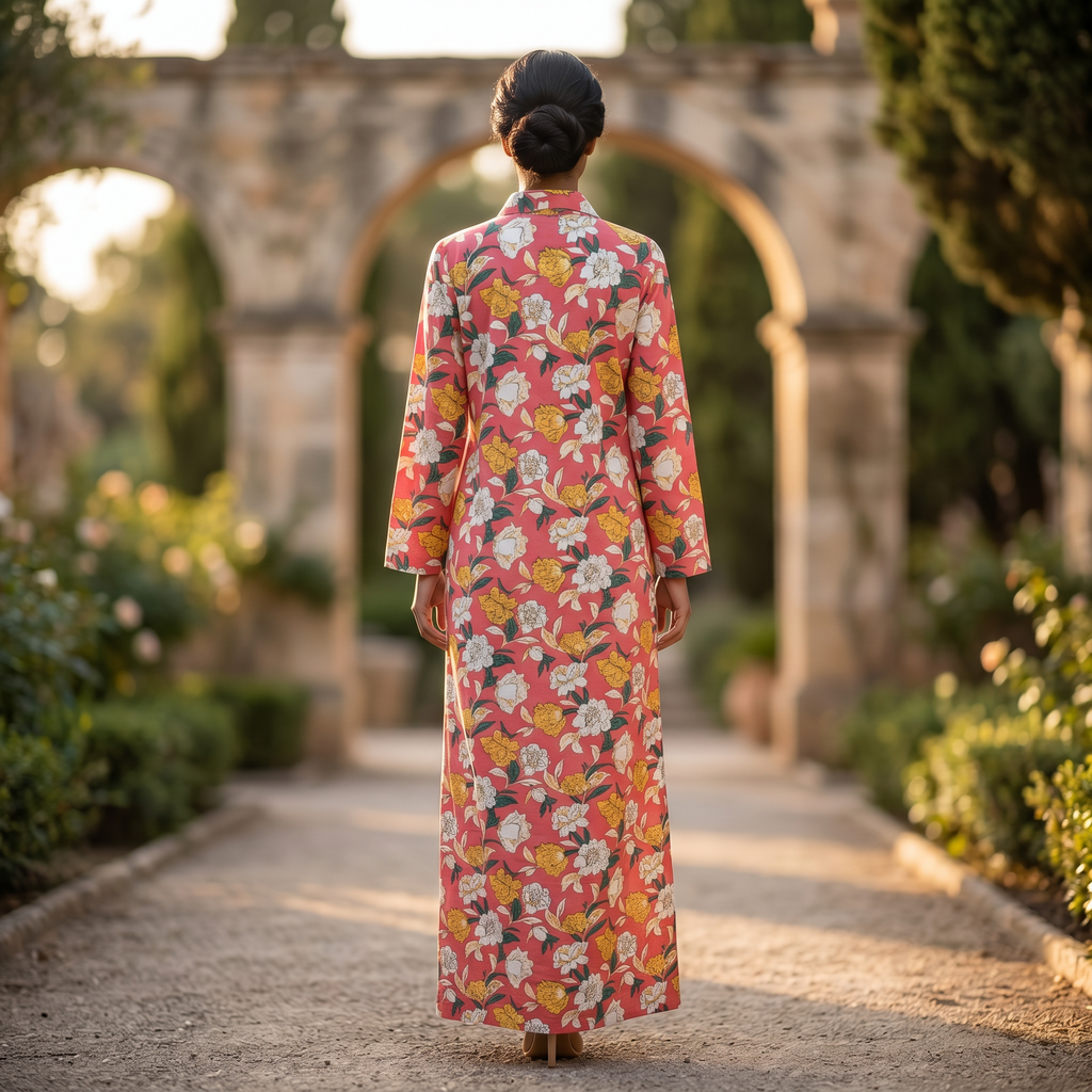 S-M Honey Printed Cotton Dress 57" Long Jalabiya TN 289