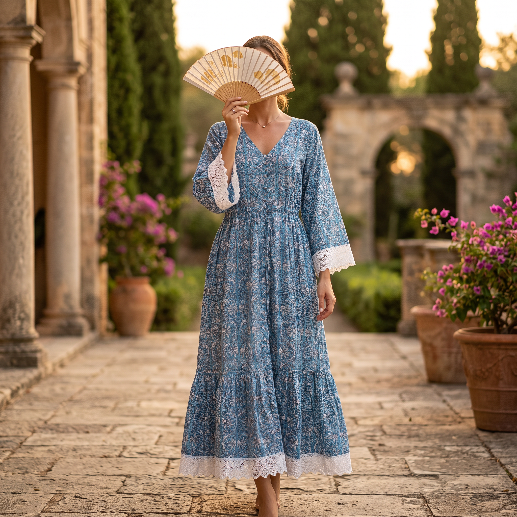 L/XL Crystal Ari Printed Cotton Dress 57" Long Jalabiya TNY 866